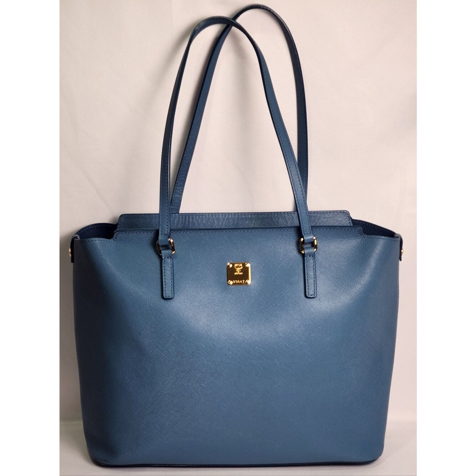 MCM Blue MCM Saffiano Leather Shopper Tote Bag Detachable Pouch Size ONE SIZE - 2 Thumbnail