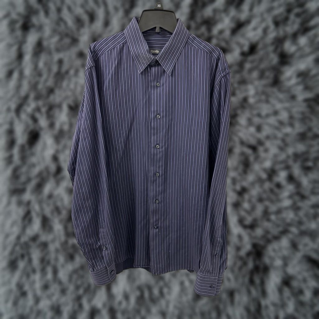 Zanella Zanella Shirt Mens 17 Blue Striped Button-Up L/S Collared Pocketed Made In Italy Fitted Regular Size 17 Size US XL / EU 56 / 4 - 1 Thumbnail