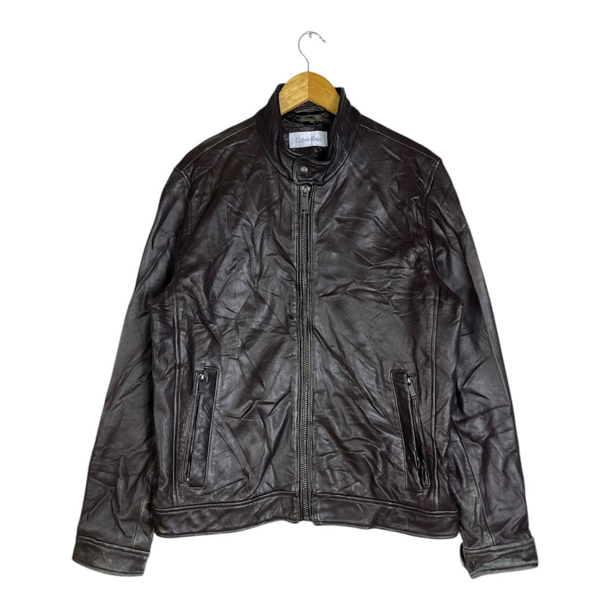 Calvin Klein Vintage Calvin Klein Genuine Leather Cafe Racer Jacket Brown Size US M / EU 48-50 / 2 - 1 Thumbnail