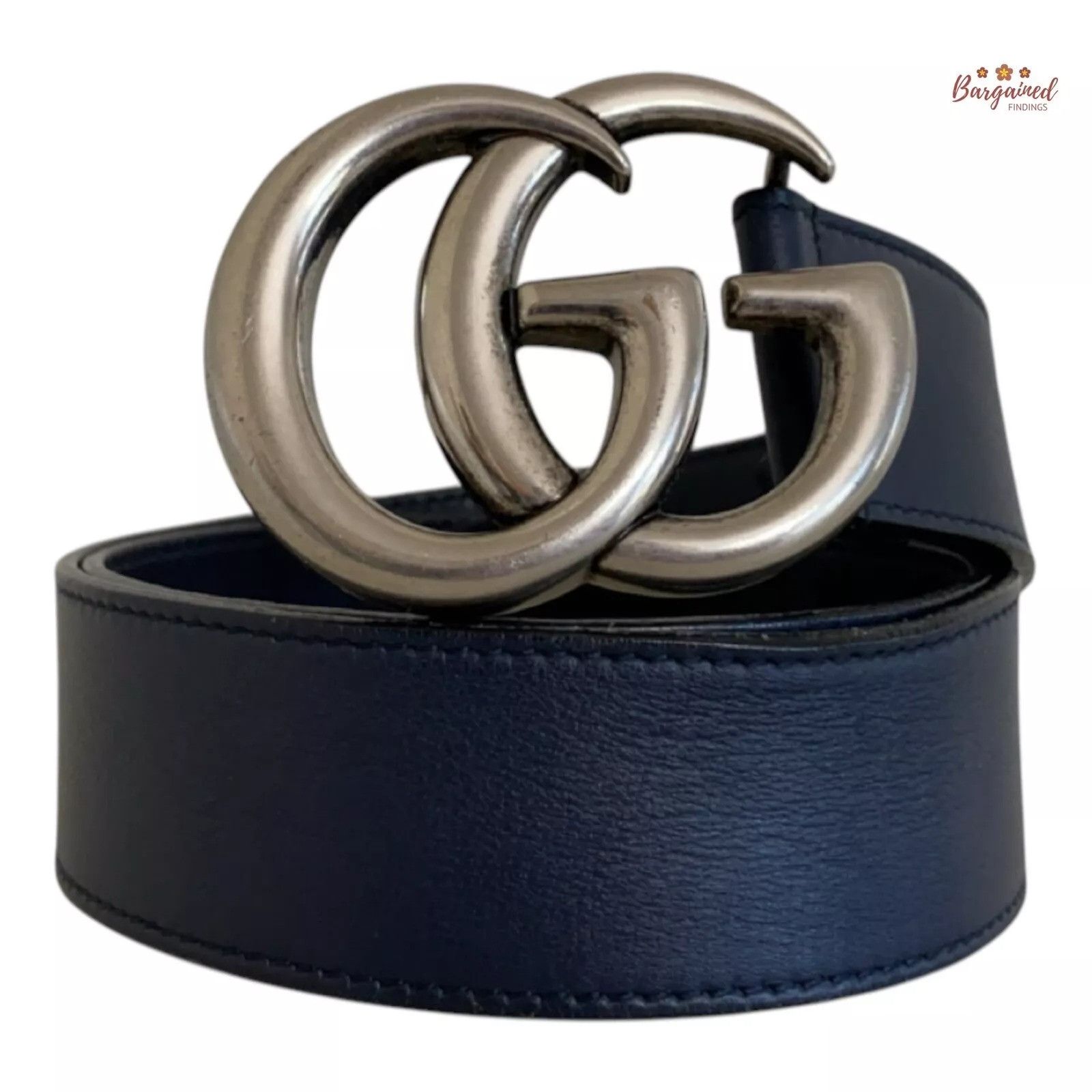 Gucci Gucci Navy Blue Smooth Calfskin Leather Double G 