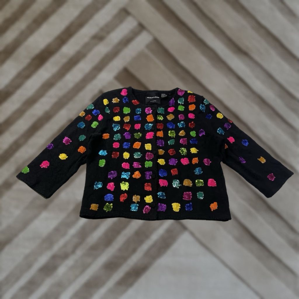 Simons VINTAGE Michael Simon Sequin Knit Sweater 3/4 Sleeve Black Medium Women Sweater Pullover Christmas USA Embellished Beaded Embroidered Sequin Size M / US 6-8 / IT 42-44 - 1 Thumbnail
