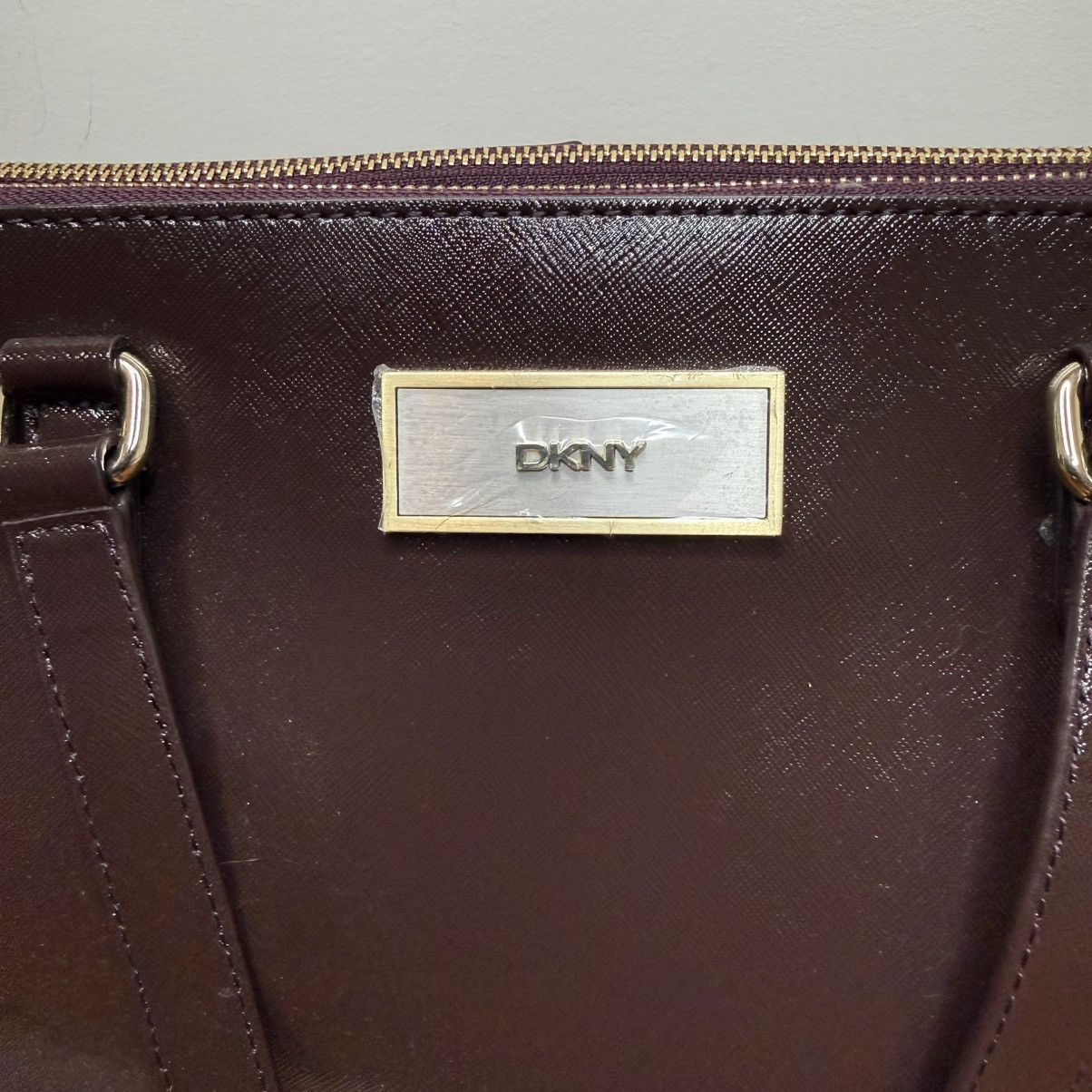 DKNY DKNY Dark Brown Leather Tote with Gold Plate Size ONE SIZE - 2 Thumbnail