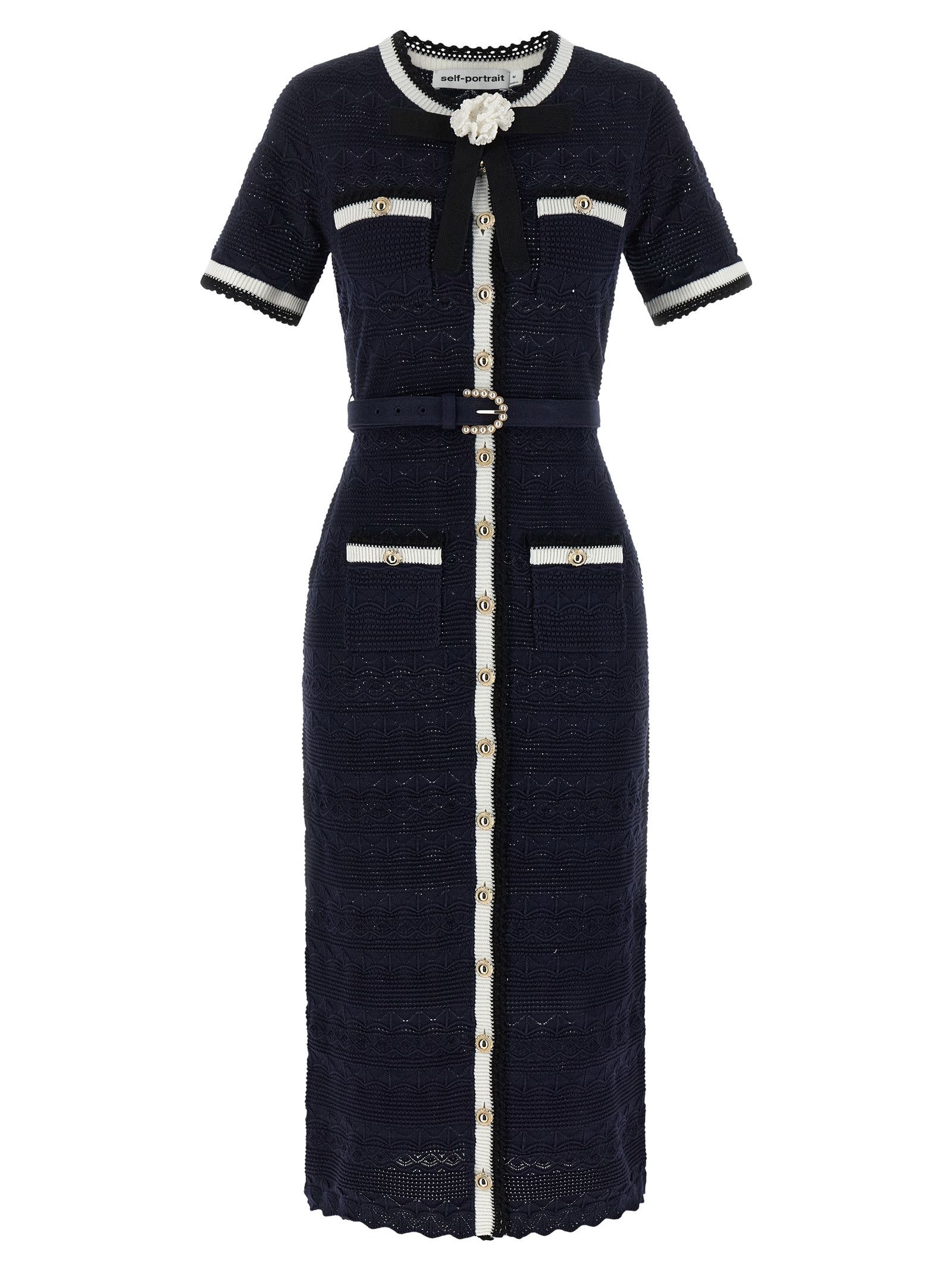 Self-Portrait 'Navy Pointelle Knit Midi' dress Size S / US 4 / IT 40 - 1 Thumbnail