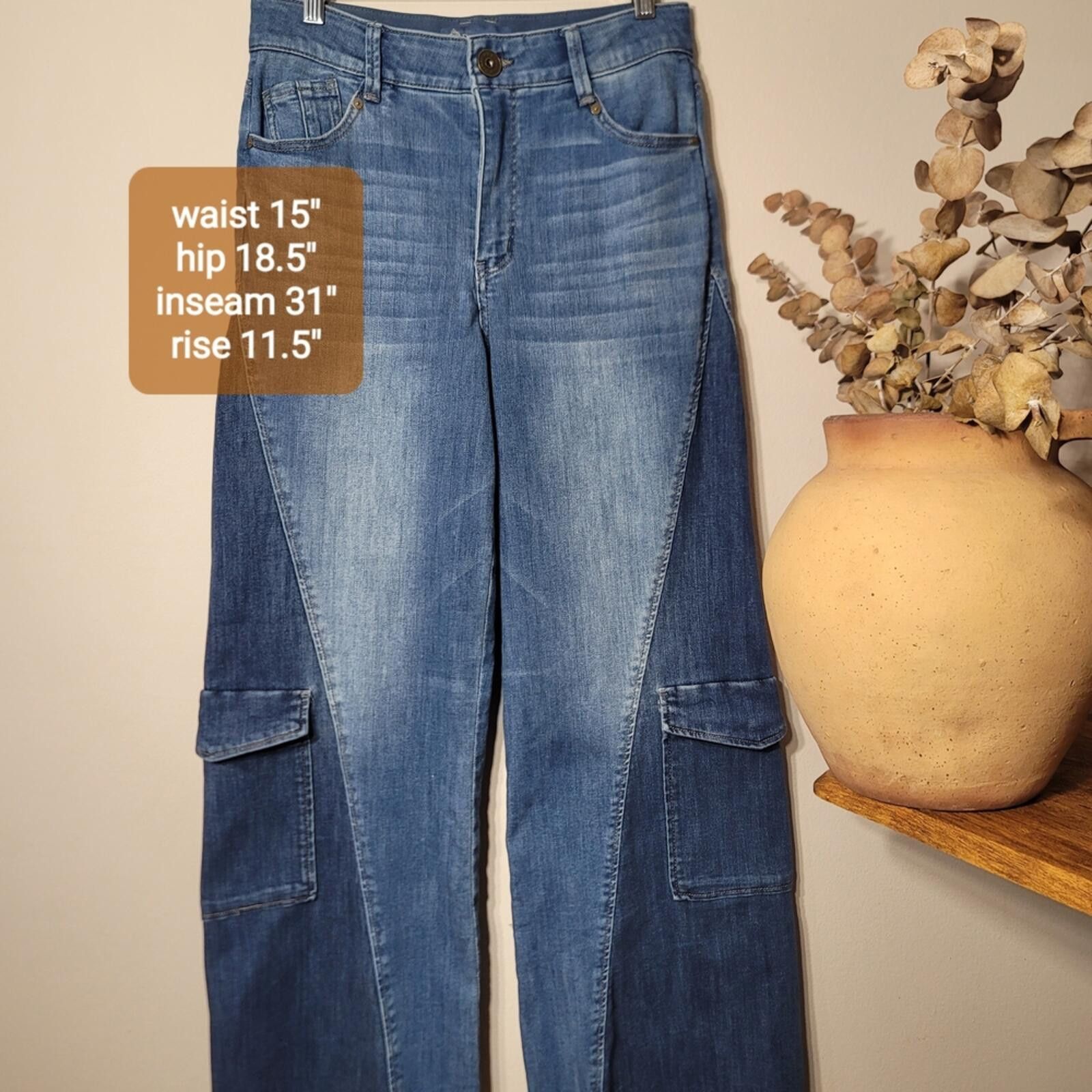 Other Democracy “Ab”solution Skyrise Colorblock Cargo Jeans Sz 8 Size 30" / US 8 / IT 44 - 3 Thumbnail