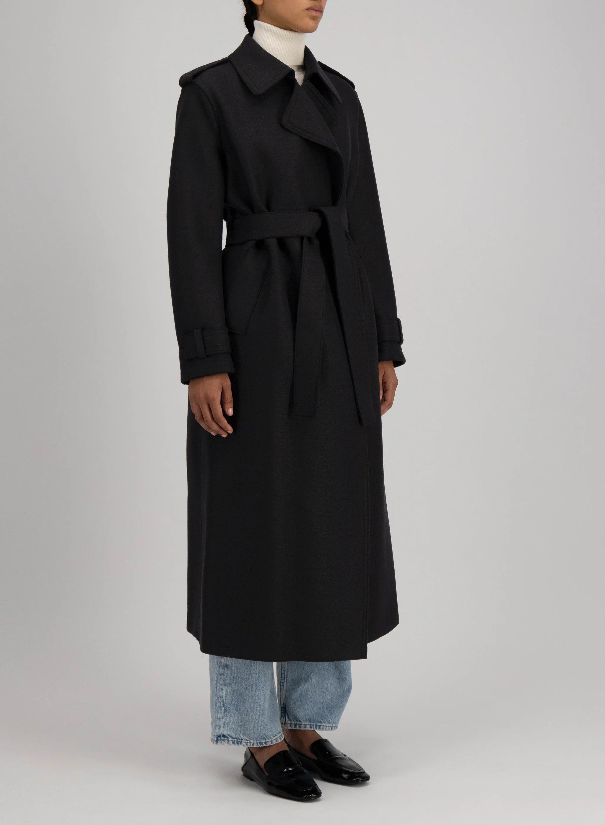 Harris Wharf London o1s22i1n1024 Pressed Wool Robe Coat in Black Size M / US 6-8 / IT 42-44 - 4 Thumbnail