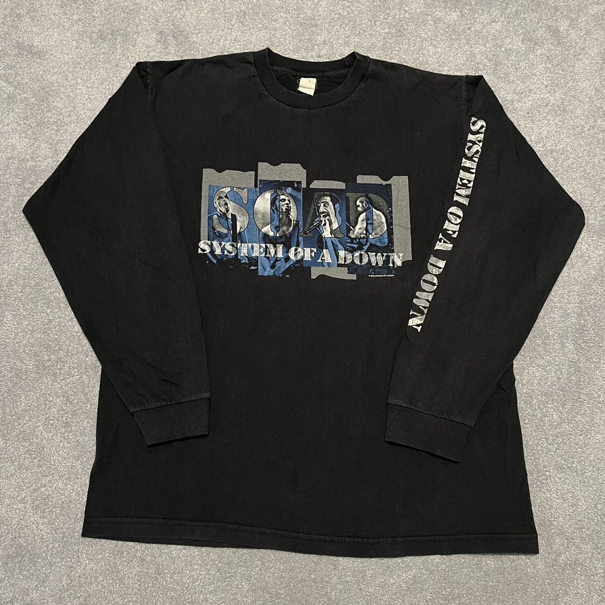 image of Band Tees x Rock T Shirt Vintage 2002 System Of A Down Soad Self Title Longsleeve Tee in Grey Marl 