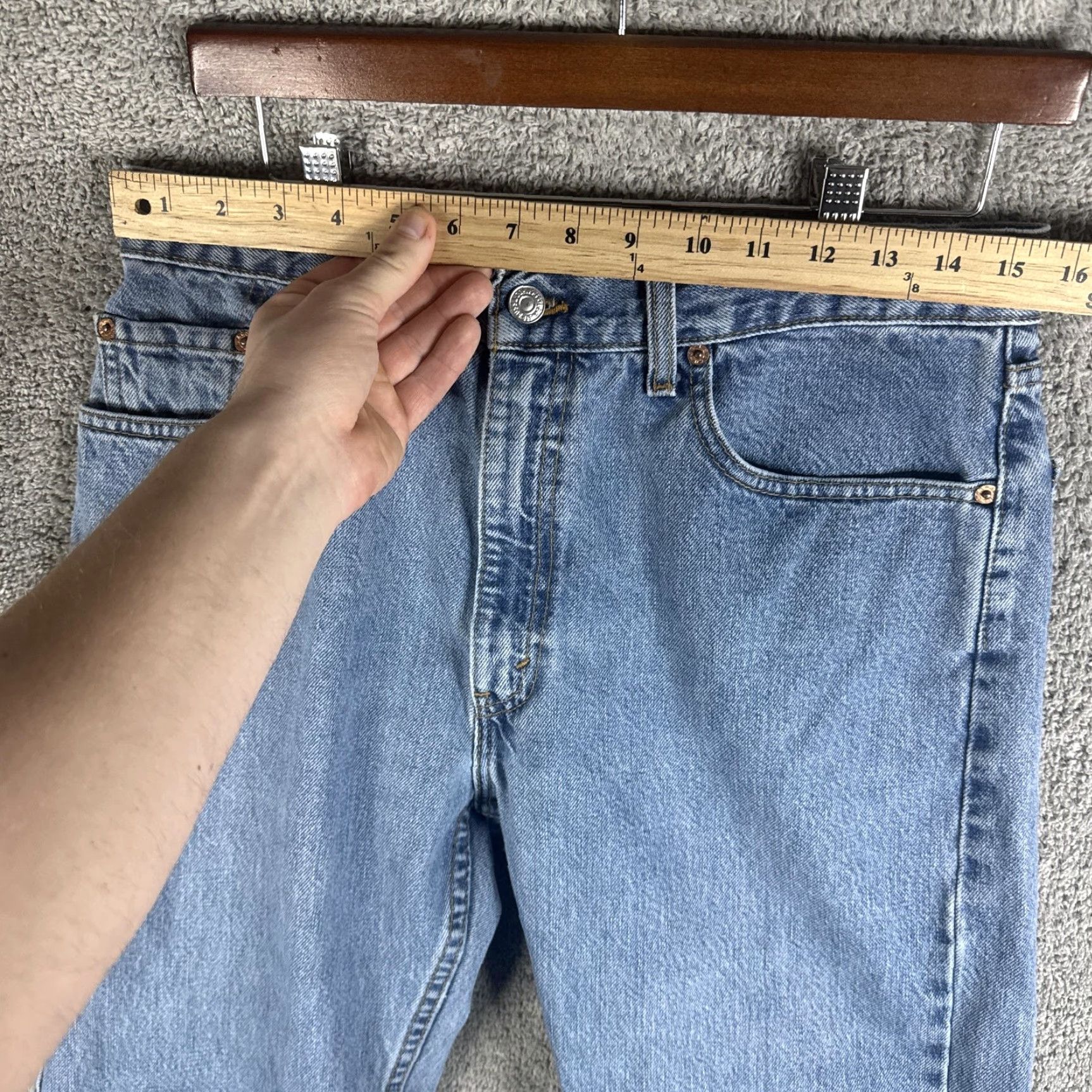 Levi's Levi's 505 Jeans Mens 34x27 Light Wash Blue Straight Leg Denim Distressed Raw Hem Size US 34 / EU 50 - 7 Thumbnail
