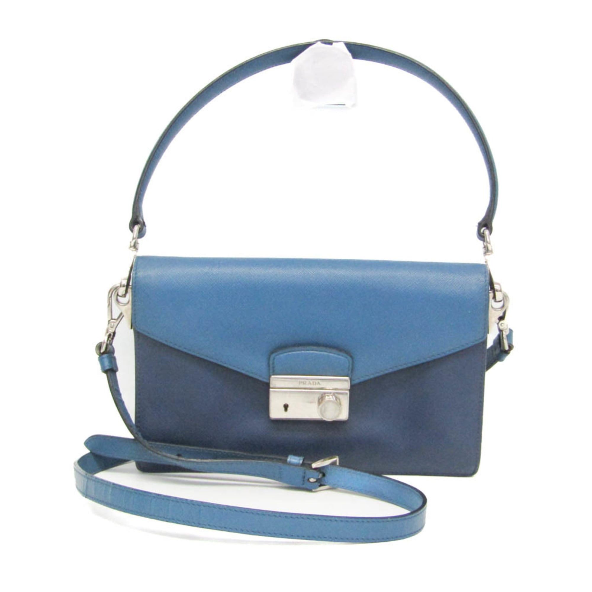 Prada Prada Saffiano Women's Leather Shoulder Bag Blue,Navy Size ONE SIZE - 1 Thumbnail
