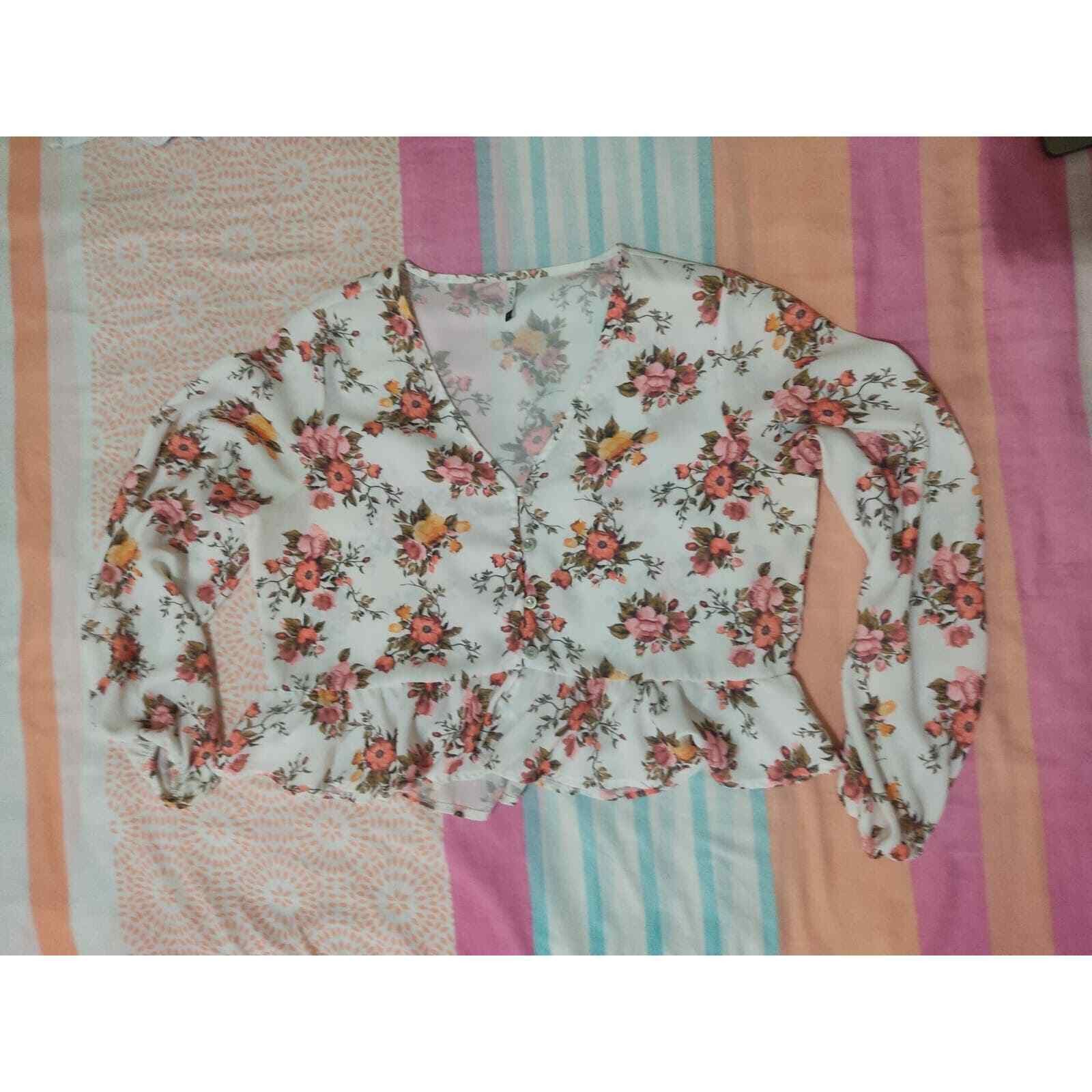& Other Stories White Long-Sleeve Blouse with Orange Flowers Size M / US 6-8 / IT 42-44 - 1 Thumbnail