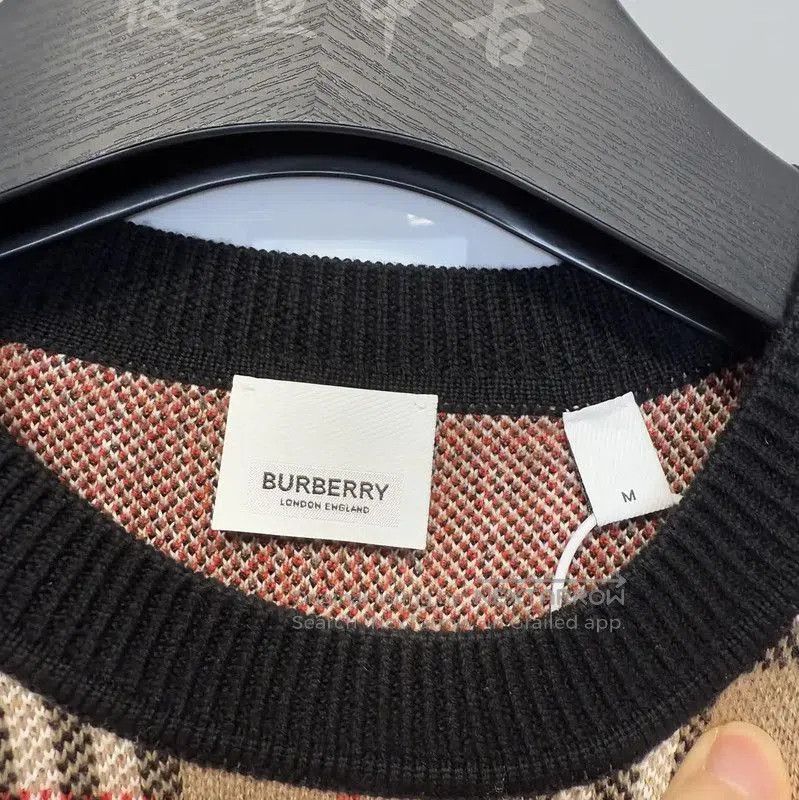 Burberry Burberry Men's Beige Wool Checked Knit Sweater. Size US M / EU 48-50 / 2 - 2 Thumbnail