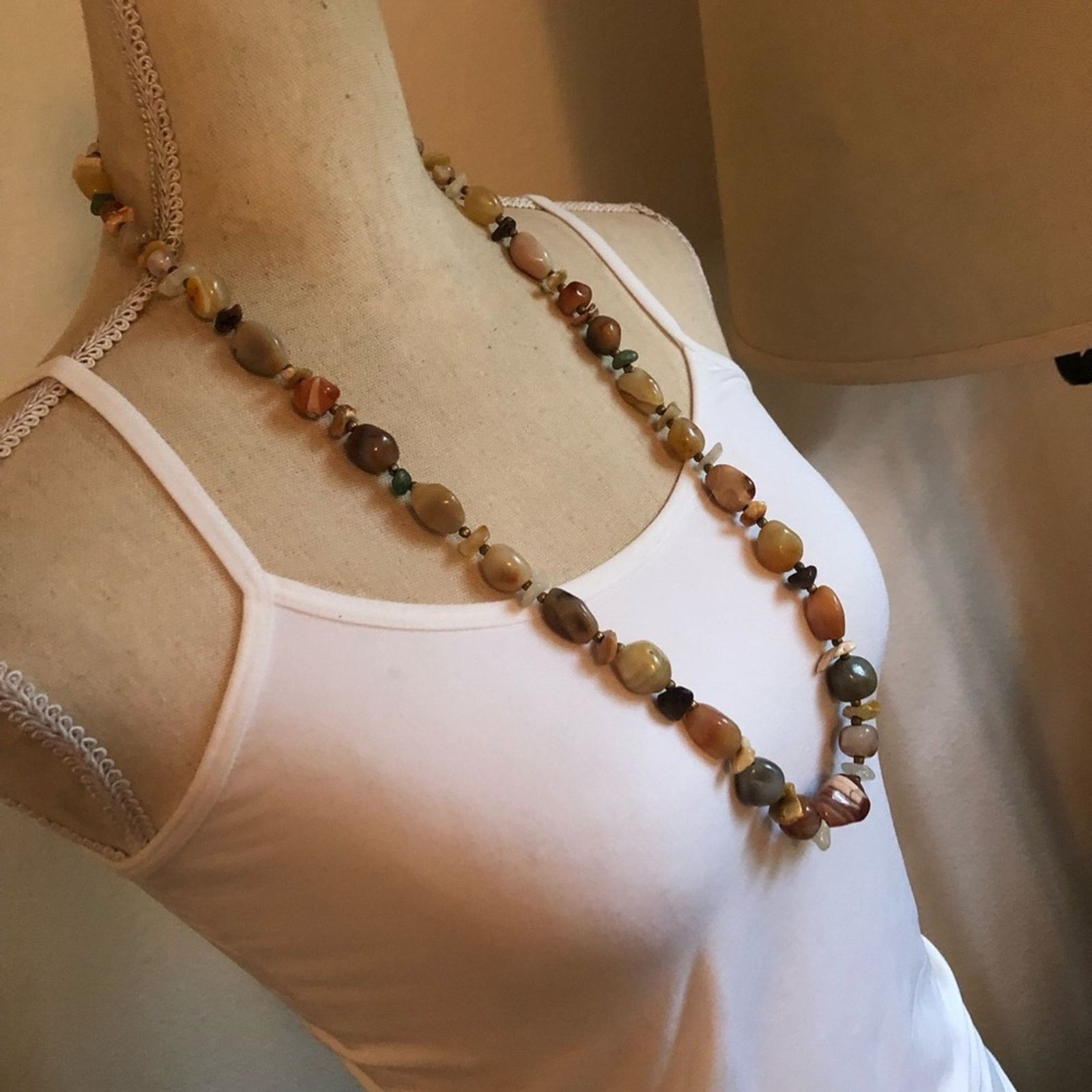 Vintage Vintage 70s natural agate stone long necklace Size ONE SIZE - 3 Thumbnail
