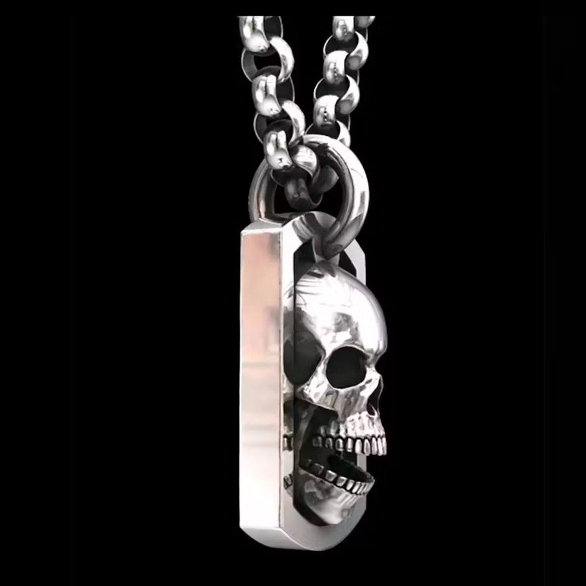 Jewelry × Vintage Skull Dog Tags Chain Skeleton Gothic Death Military Chrome Size ONE SIZE - 3 Thumbnail