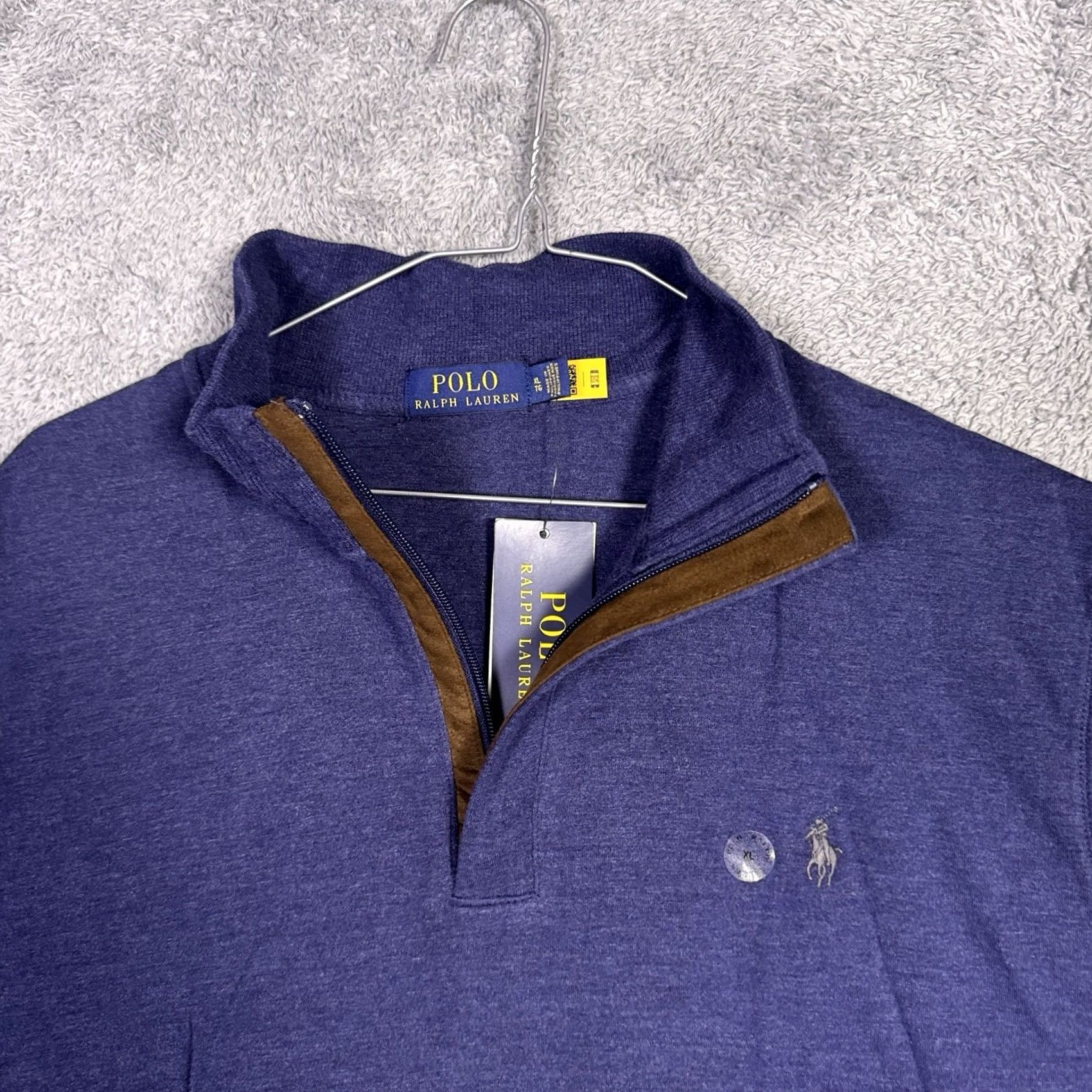 Polo Ralph Lauren Polo Ralph Lauren 1/4 Zip Mens XL Sweater Jacket Pullover Jumper Soft Blue Cotton Viscose Knit Logo Mock Neck Size US XL / EU 56 / 4 - 4 Thumbnail