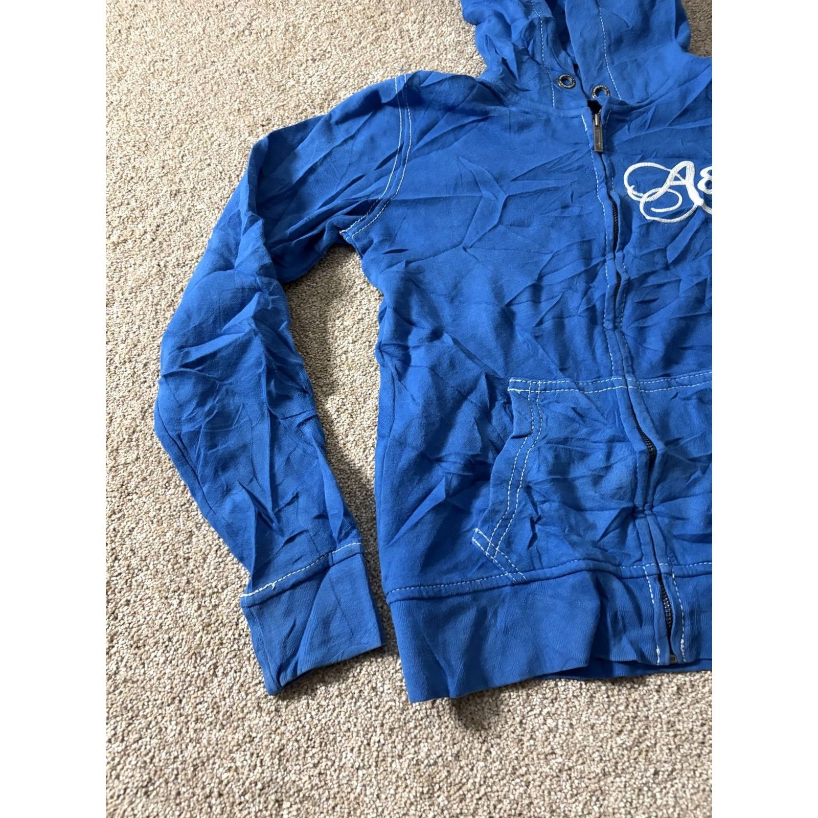 Aeropostale Aero 87 Hoodie Womens Medium Blue Full Zip Fleece Logo Embroidered Sweatshirt Size M / US 6-8 / IT 42-44 - 2 Thumbnail