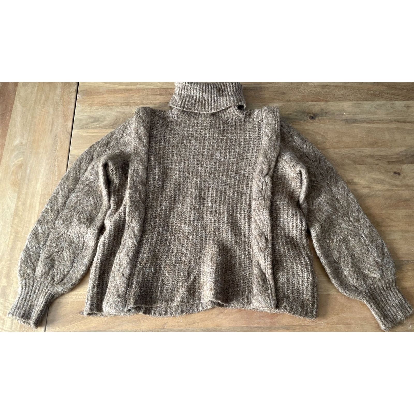 Vintage Object Sweater Womens Large Brown Cable-Knit Turtleneck Pullover Size L / US 10 / IT 46 - 2 Thumbnail
