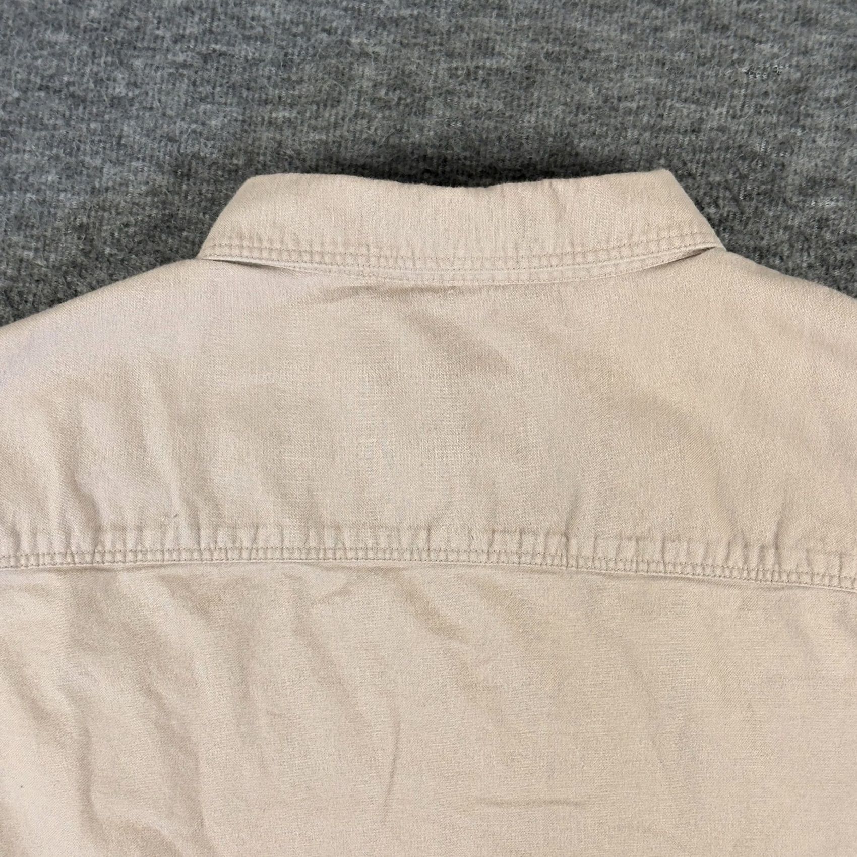 Allsaints AllSaints Shirt Mens Large Beige Solid Long Sleeve Button Up Raw Hem Casual Size US L / EU 52-54 / 3 - 6 Thumbnail