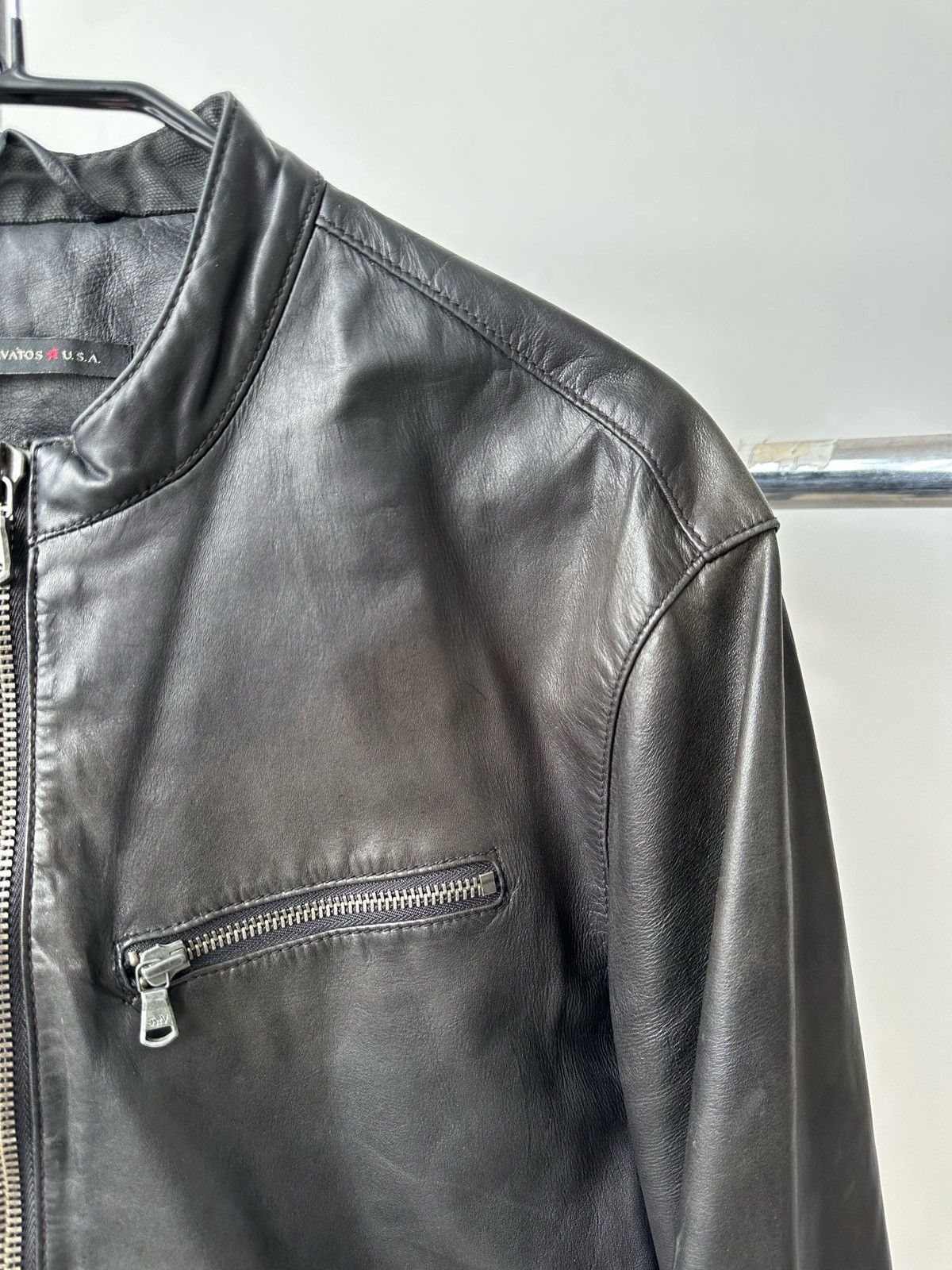 John Varvatos John Varvatos Classic Black Washed Leather Biker Jacket Size US M / EU 48-50 / 2 - 4 Thumbnail