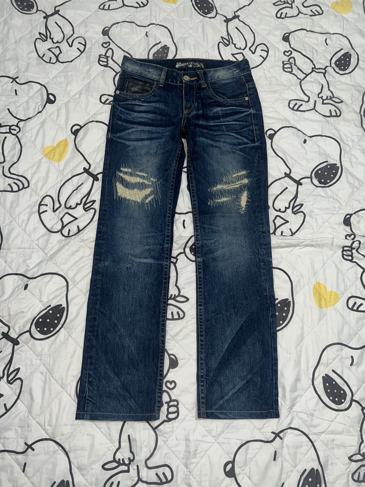 If Six Was Nine 1990s Red Pepper - Distressed Union Jack Flare Jeans Size US 30 / EU 46 - 2 Thumbnail