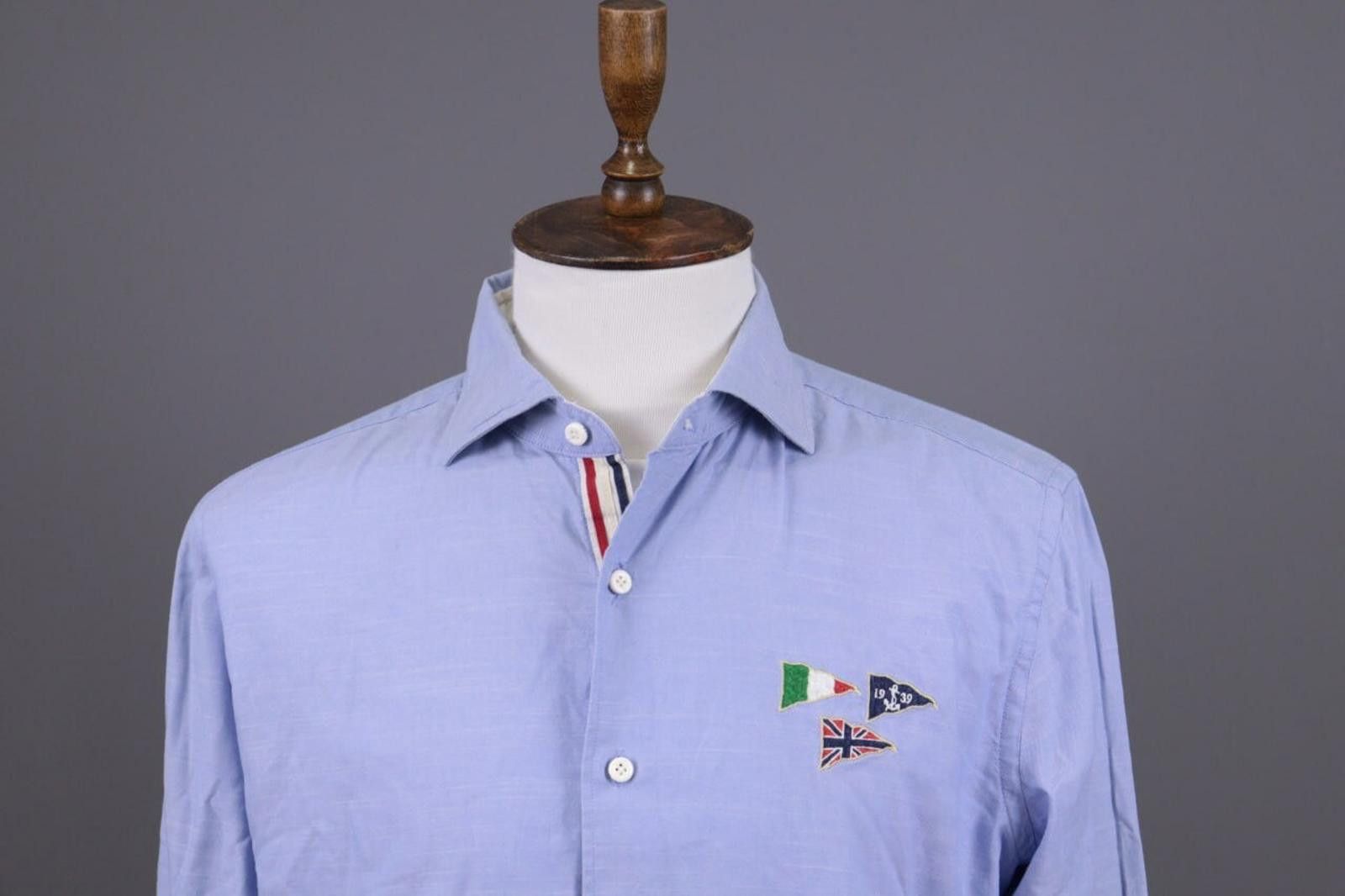 Designer Boggi Milano Blue Flag Long Sleeve Button Down Shirt Size 39 Size US M / EU 48-50 / 2 - 2 Thumbnail