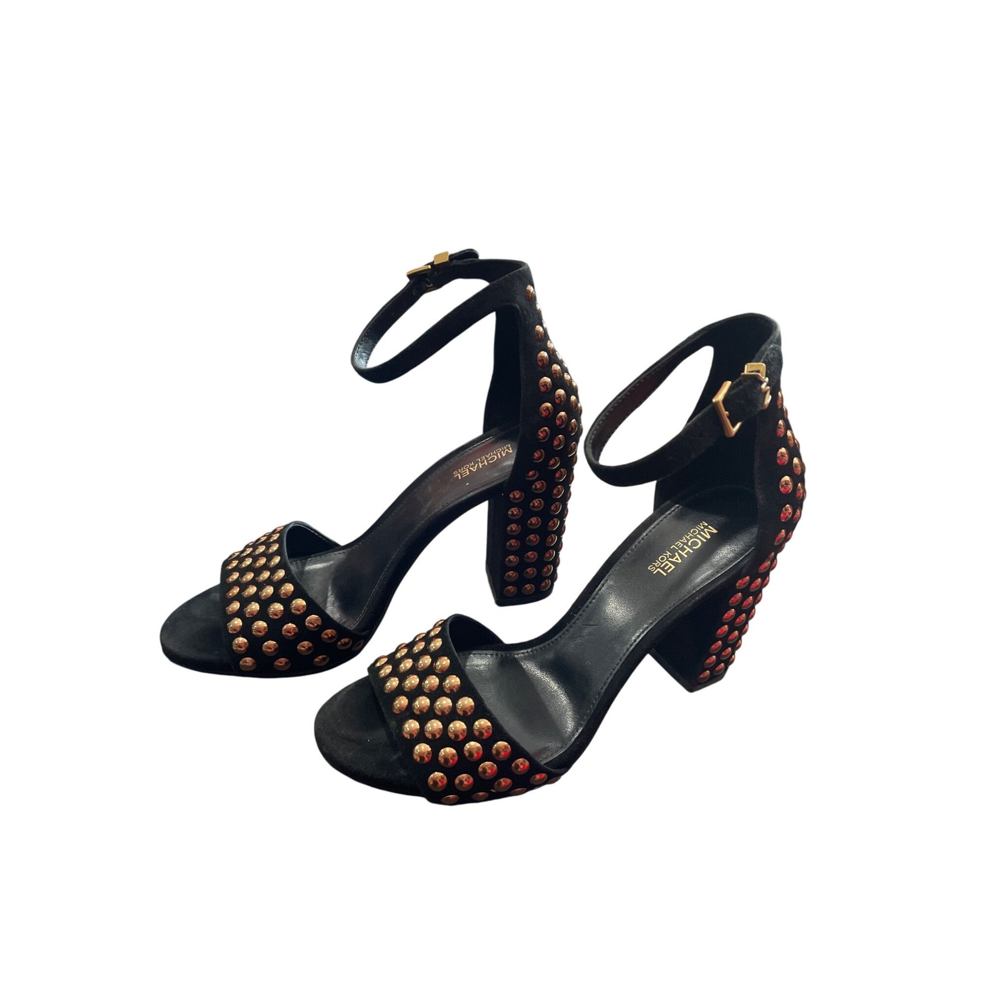 Michael Kors Michael Kors Leela Black Suede Gold Studded Heels Size 7M SK Size US 7 / IT 37 - 3 Thumbnail