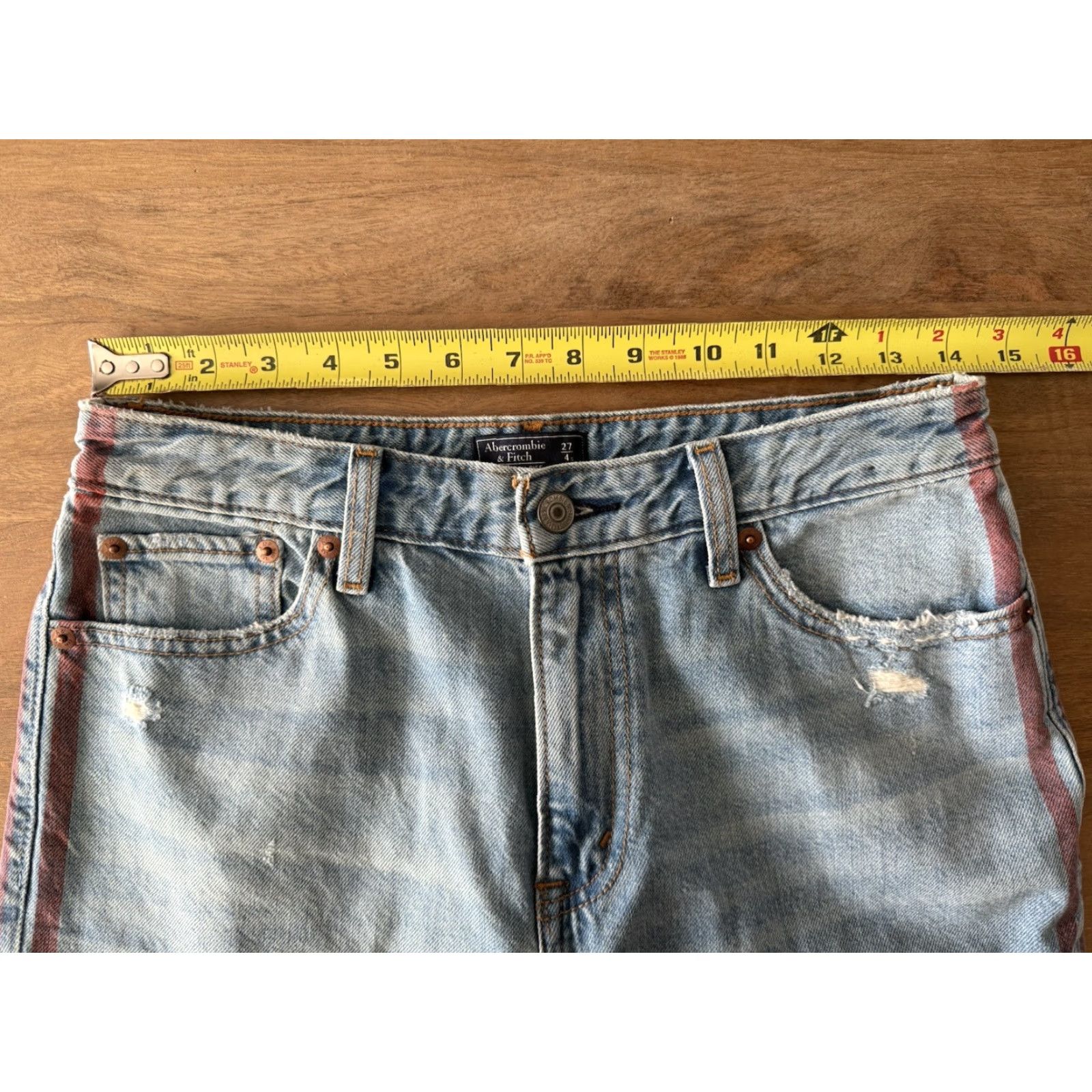 Abercrombie & Fitch Abercrombie & Fitch Jeans Womens 4S Girlfriend 27 29x24 Blue Denim 5-Pocket High Rise Striped Size 27" / US 4 / IT 40 - 7 Thumbnail