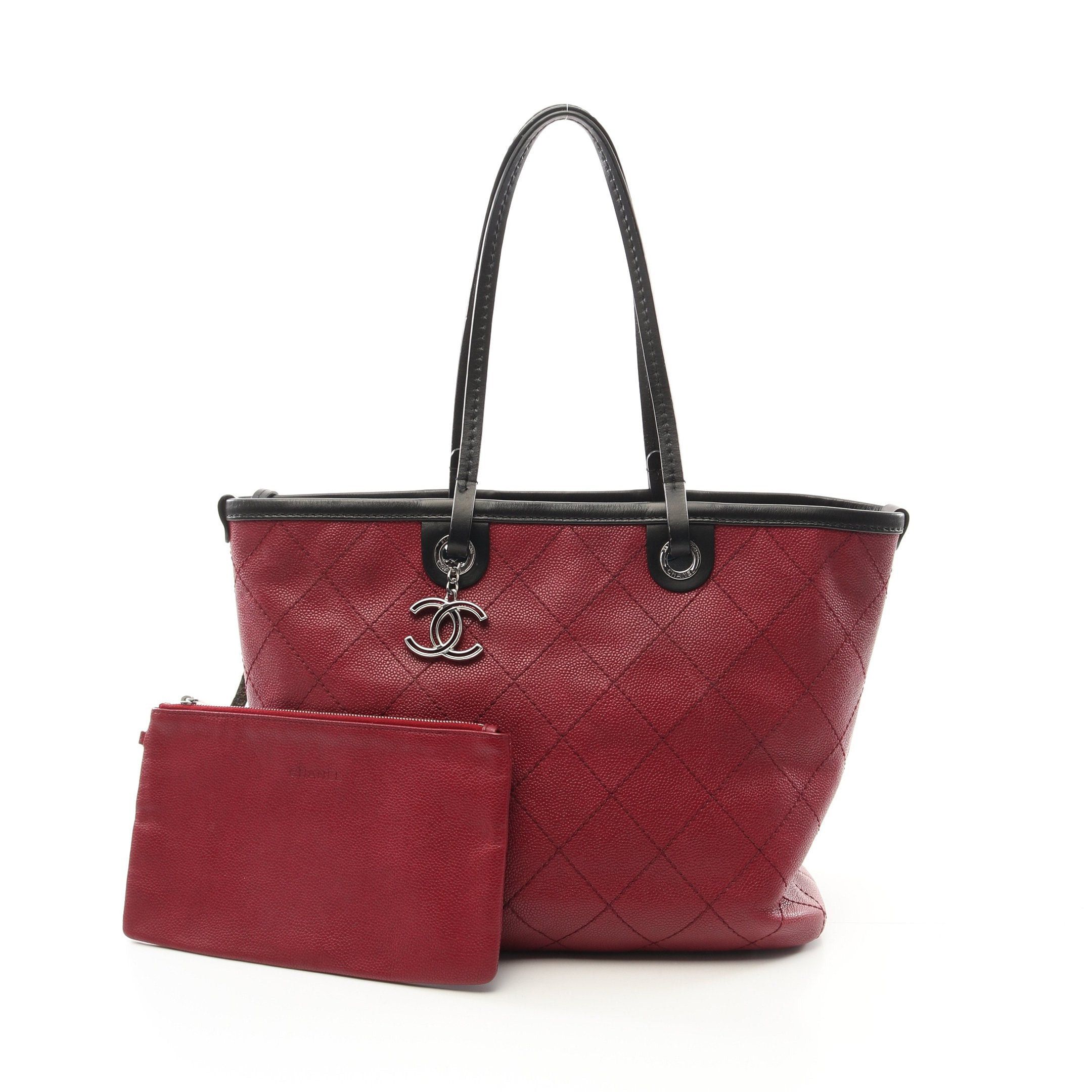 Chanel Chanel On The Road Shoulder Bag Tote Caviar Skin Leather Red Black Silver Hardware Size ONE SIZE - 1 Thumbnail