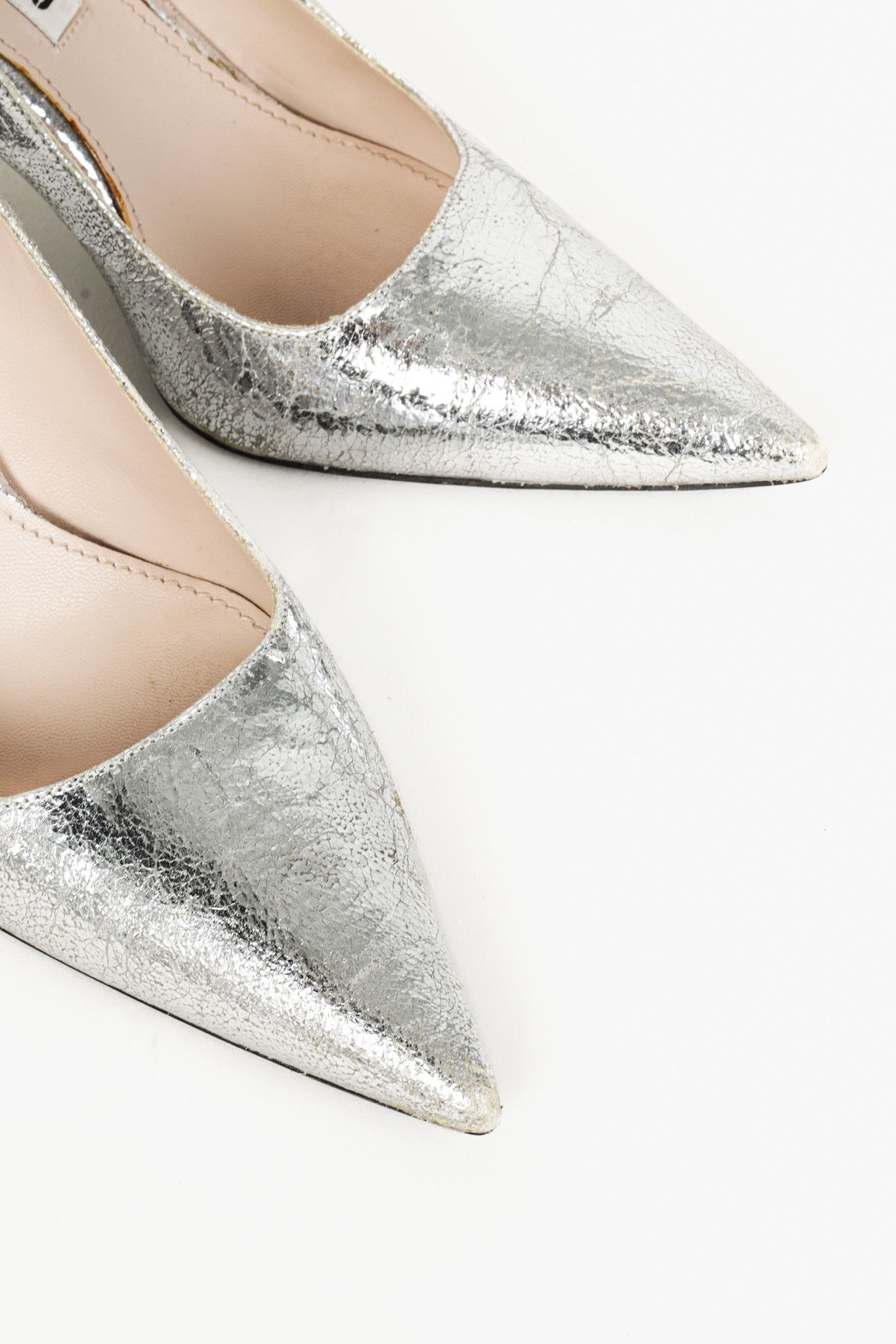 Miu Miu Miu Miu Silver Specchio Crackle Foil Metallic Heels Size US 5.5 / IT 35.5 - 6 Thumbnail
