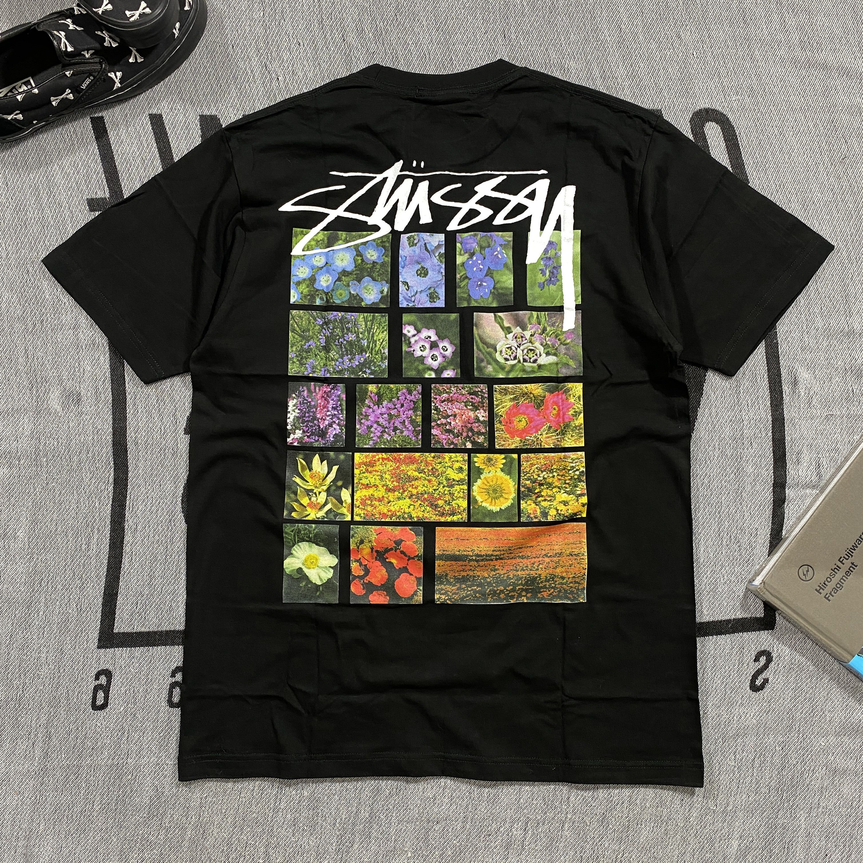 image of Stussy Flower Grid Tee Xlarge in Black, Men's