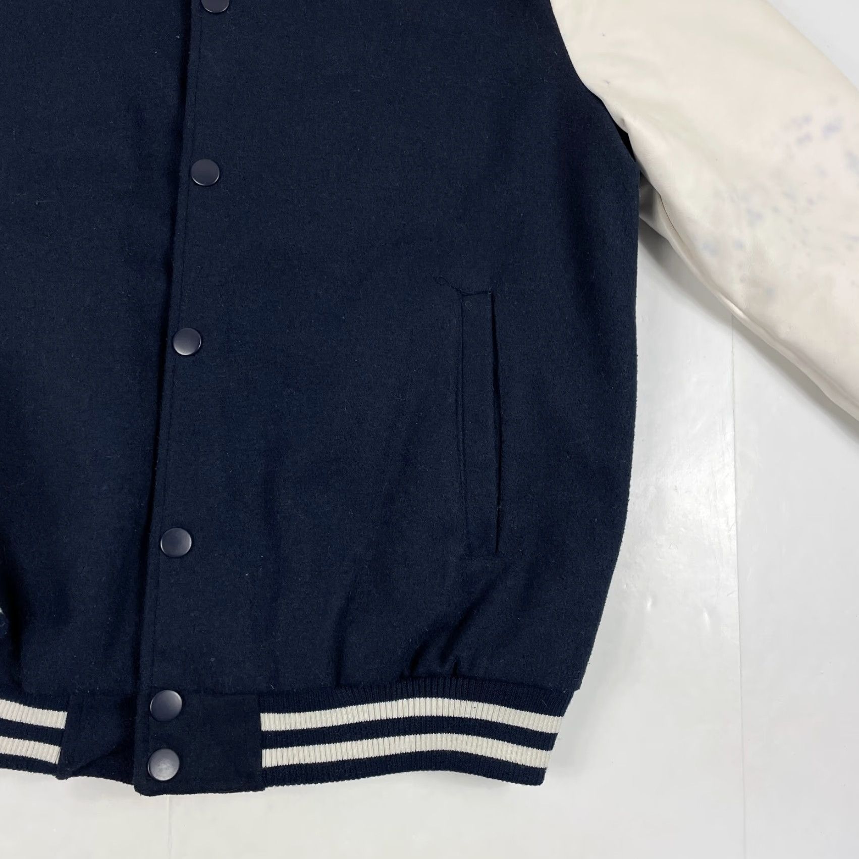 Vintage CJ Black Jacket Mens Medium Blue Bomber Varsity Wool Snap Up Quilted Lining Y2K Size US M / EU 48-50 / 2 - 5 Thumbnail