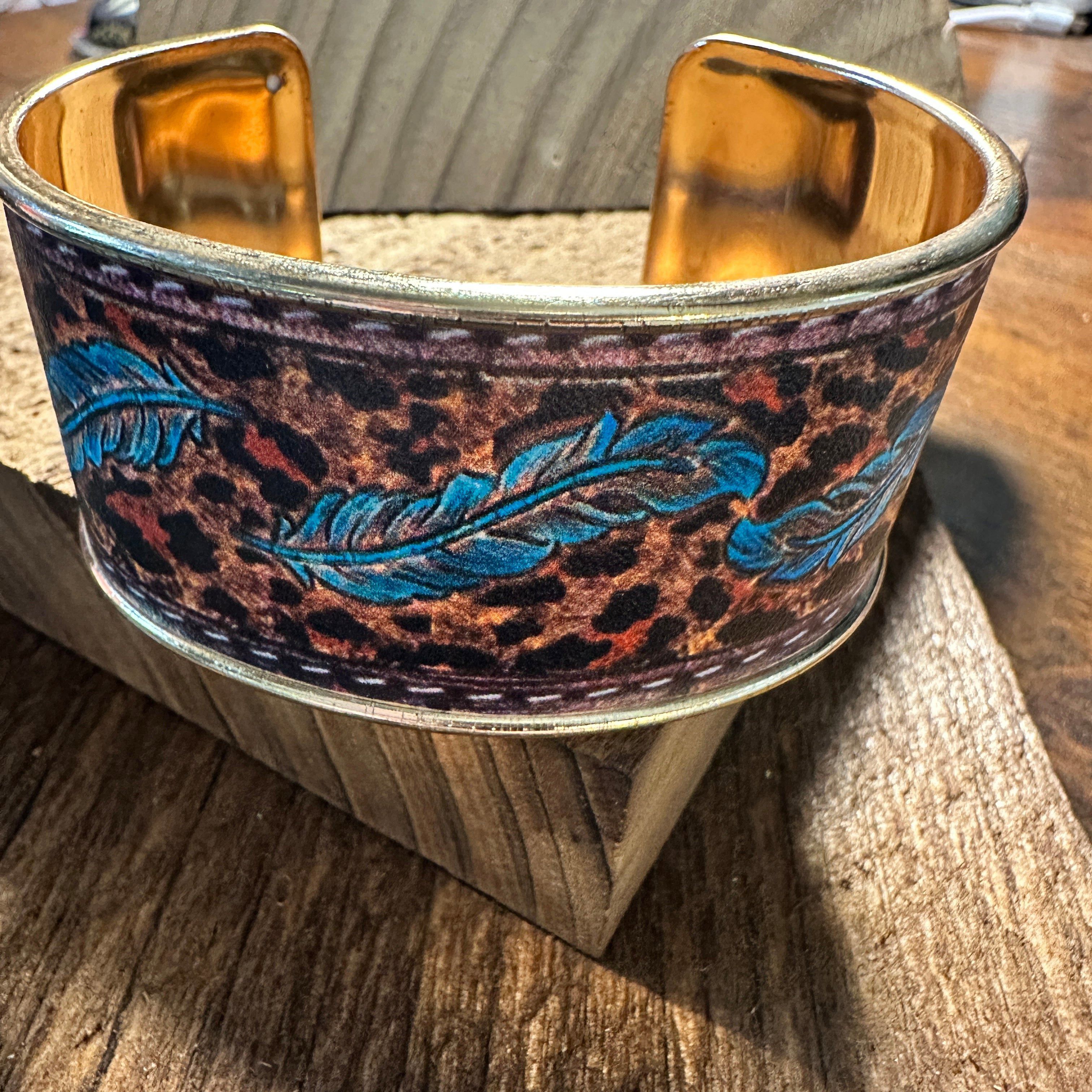 Other Boho Southwestern Feather Turquoise Floral Wide Cuff Bangle Size ONE SIZE - 1 Thumbnail