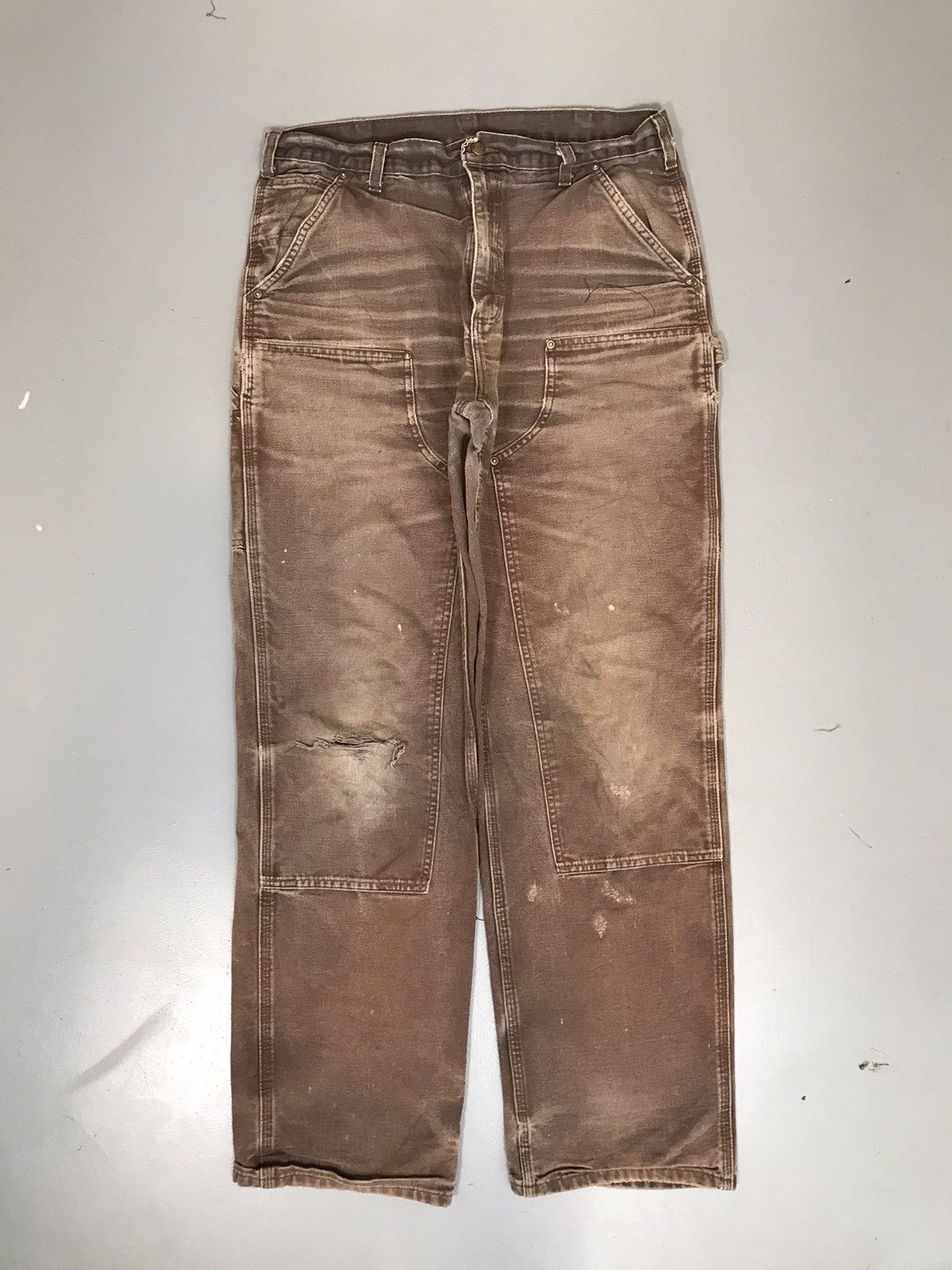 image of Sun Faded Carhartt B136 Dkb Double Knee Denim in Brown, Men's (Size 34)