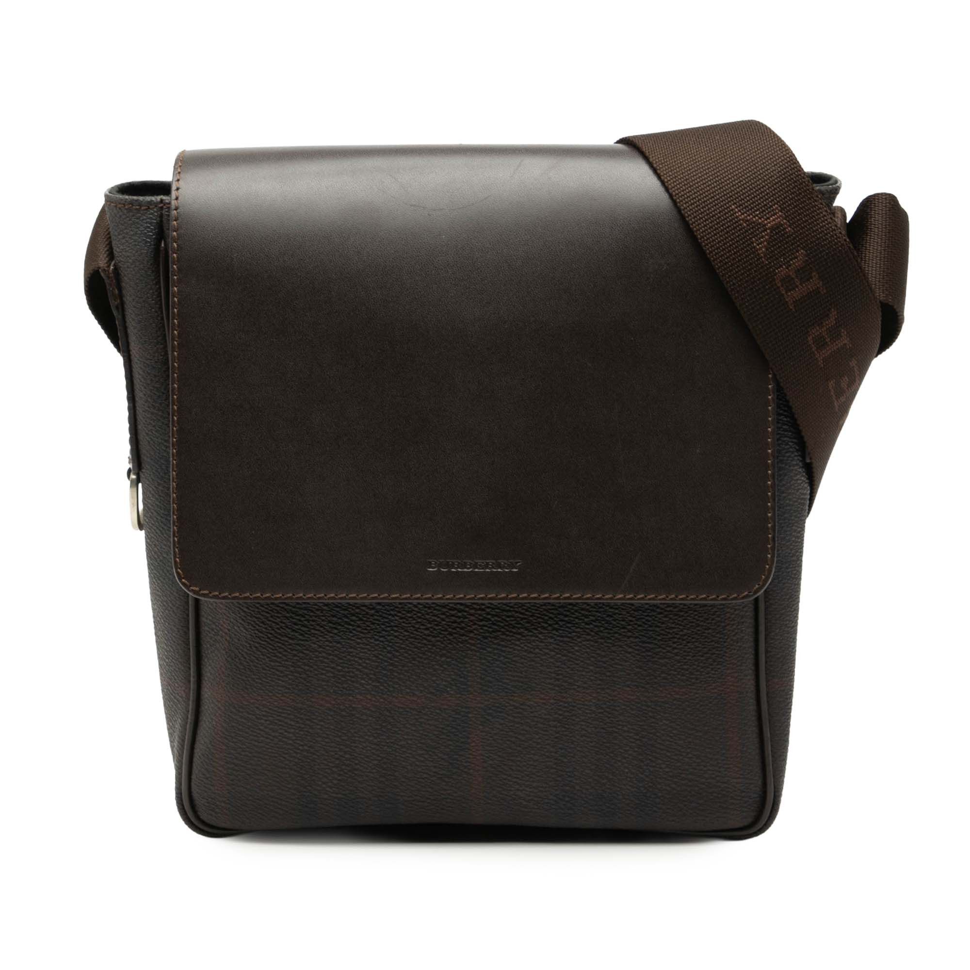 Burberry Smoke Check Coated Canvas and Leather Crossbody