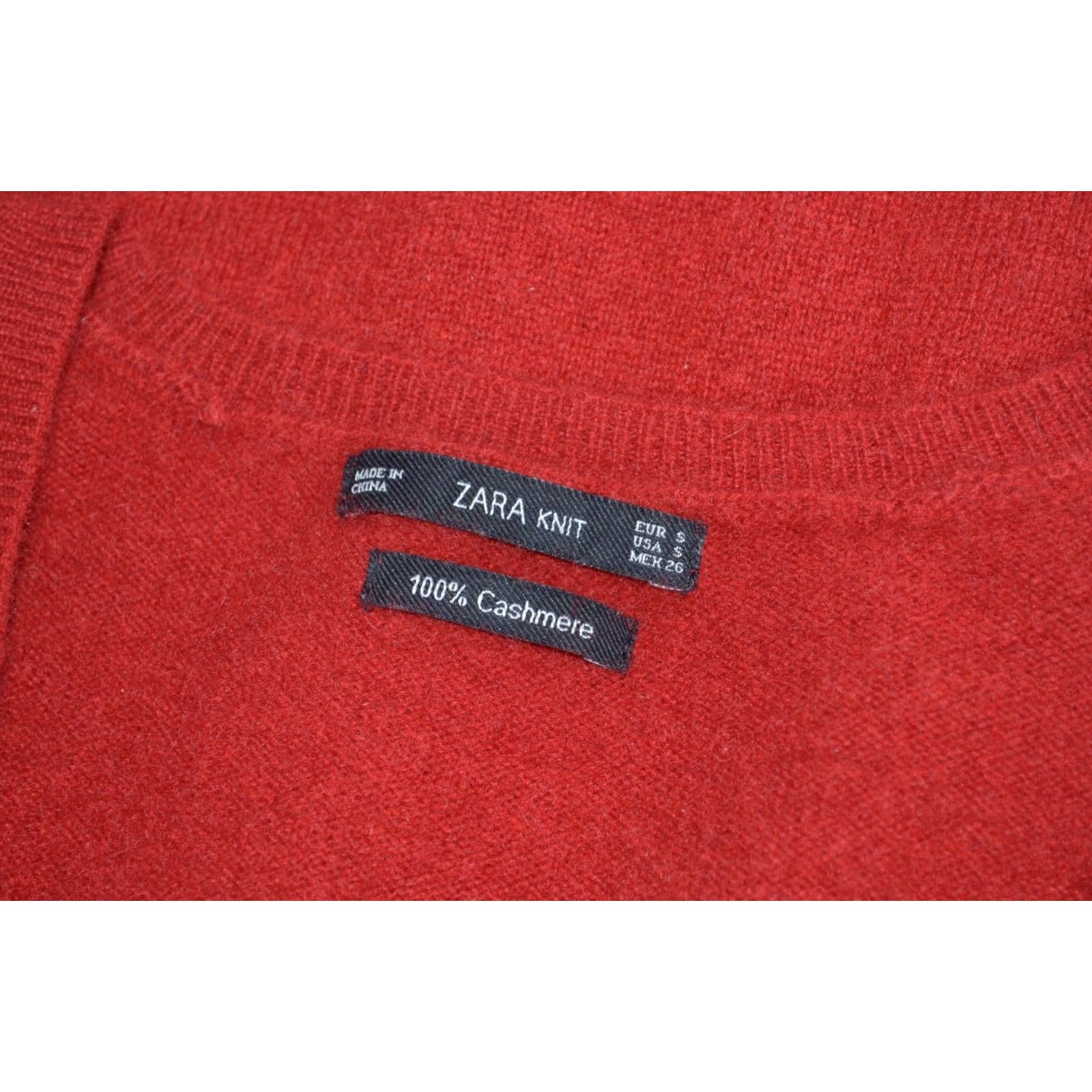 Zara Zara Knit Women's 100% Cashmere Red V-Neck Sweater Jumper Pullover Size S Size S / US 4 / IT 40 - 4 Thumbnail
