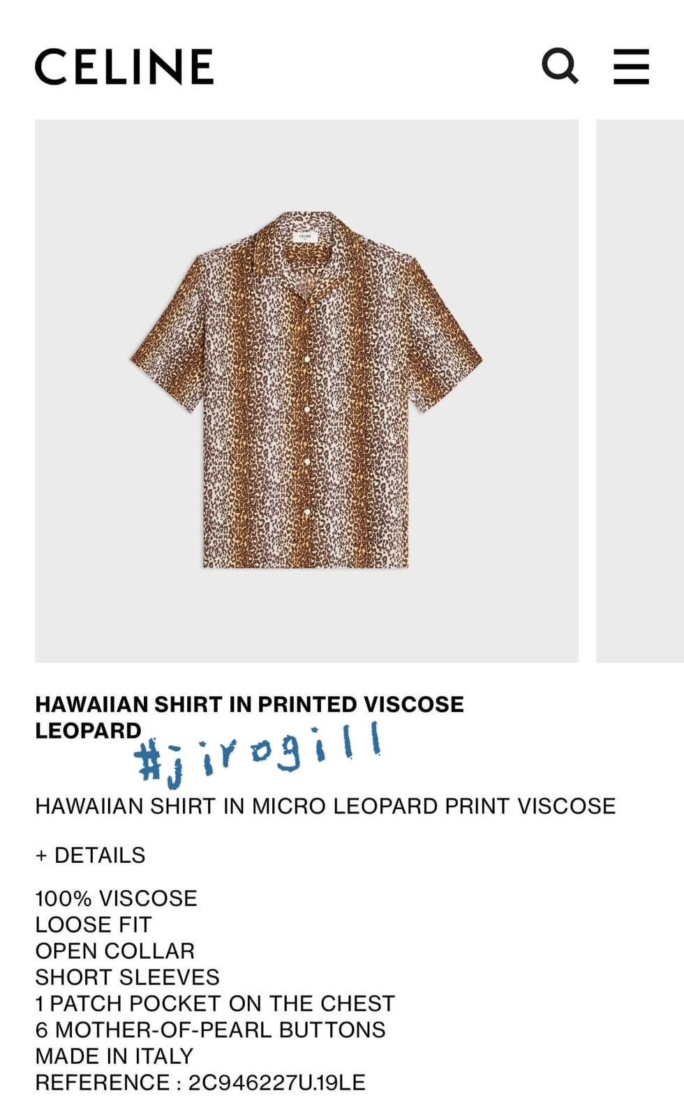 Celine × Hedi Slimane SS23 Leopard Print Hawaiian Shirt sz38/40/41/42 Size US M / EU 48-50 / 2 - 9 Thumbnail