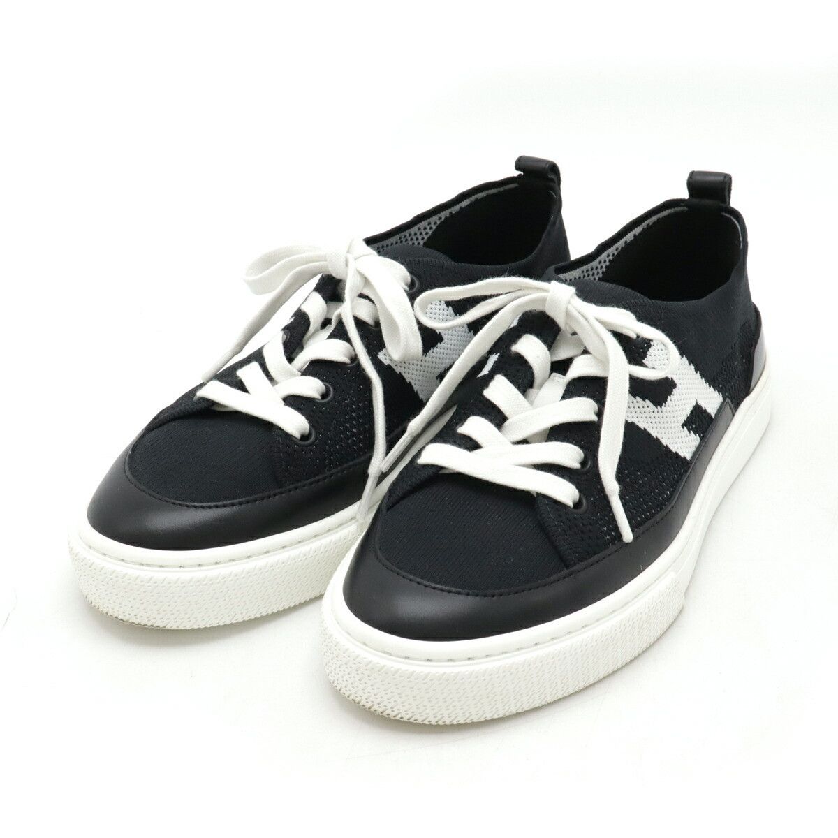 Hermes Hermes Deep Knit Calf Sneakers Leather Shoes in Black, Women's