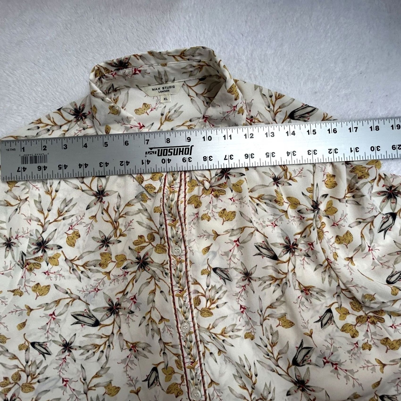 Vintage Max Studio London Womens Floral Long Sleeve Button Down Shirt Blouse XL White Size XL / US 12-14 / IT 48-50 - 6 Thumbnail