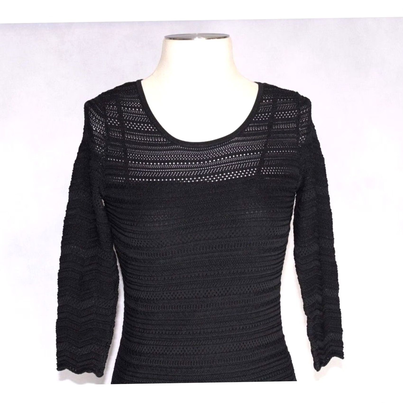 Ralph Lauren Lauren Ralph Lauren Black Bodycon Midi Dress Crochet 3/4 Sleeve Scoop Neck Sz MP Size M / US 6-8 / IT 42-44 - 3 Thumbnail