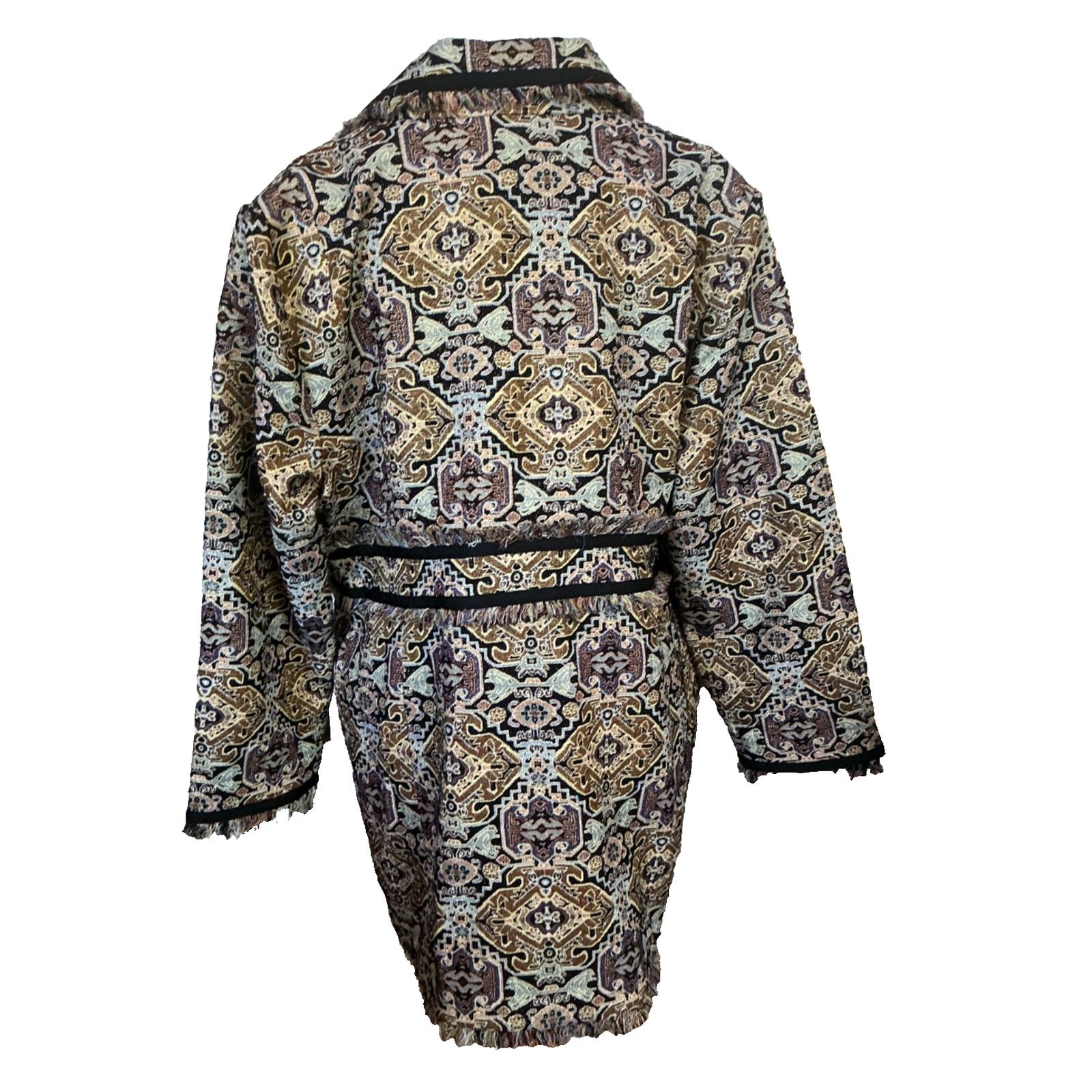 Chicos CHICO'S GOLD METALLIC JACQUARD BROCADE FRAYED HEM MIDI COAT Size XL / US 12-14 / IT 48-50 - 6 Thumbnail