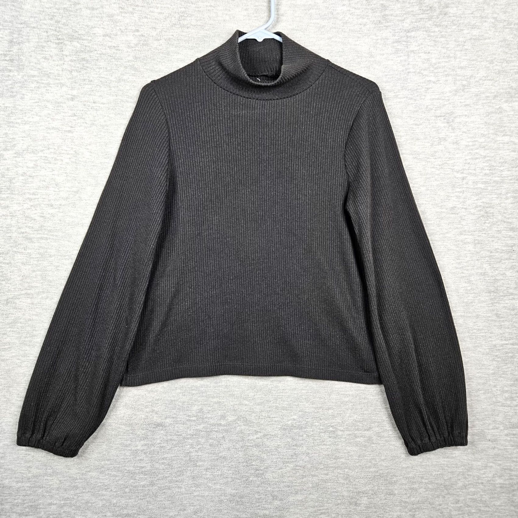 Madewell Madewell Turtle Neck Top Size M Black Ribbed Bubble Sleeve Swing Size M / US 6-8 / IT 42-44 - 2 Thumbnail