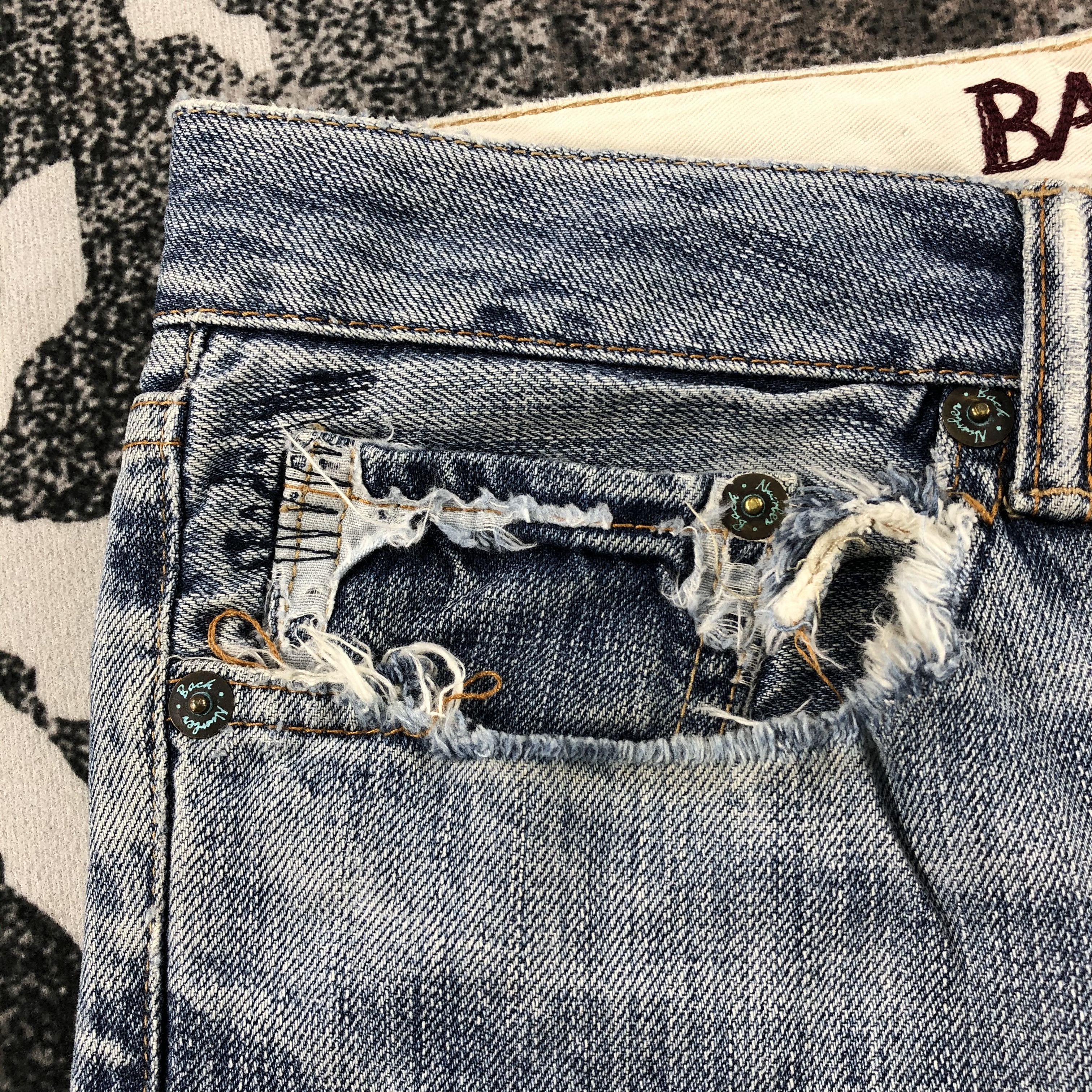 Japanese Brand Back Number Jeans Patchwork Cropped Denim KJ754 Size US 34 / EU 50 - 12 Thumbnail