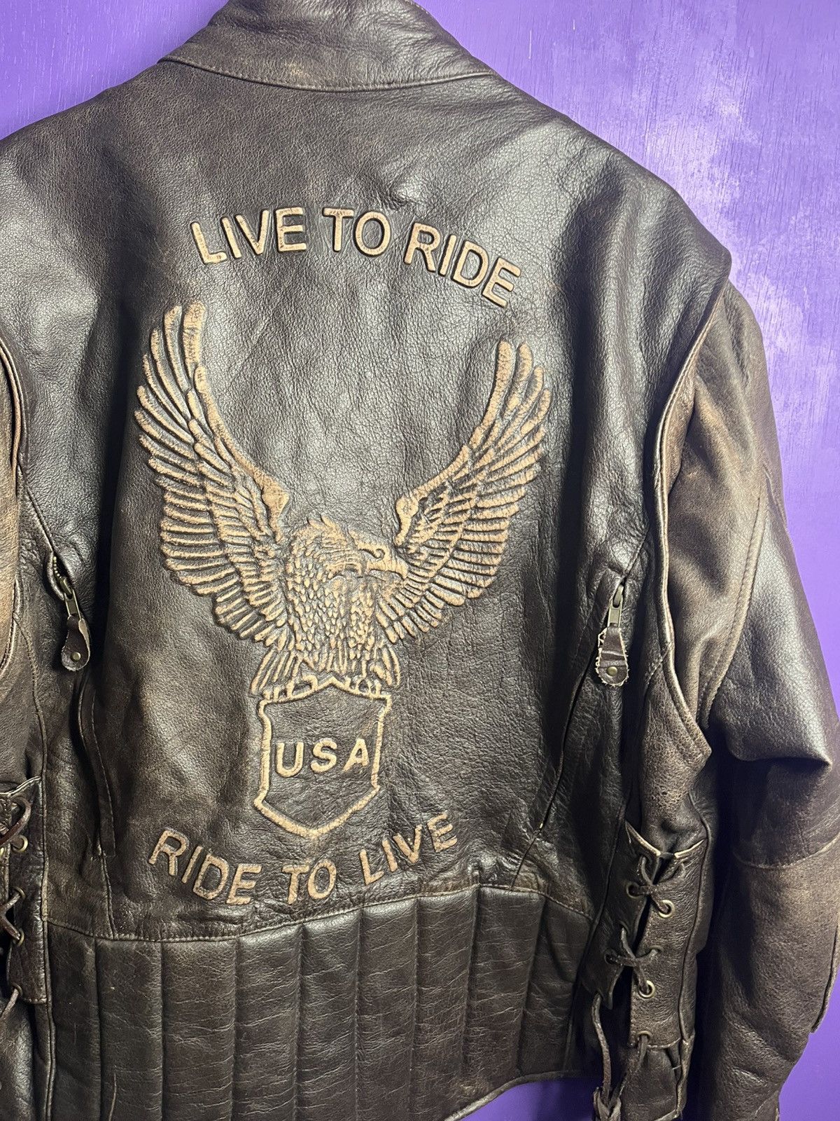 Vintage Vintage 90s Live to ride biker leather jacket Size US L / EU 52-54 / 3 - 3 Thumbnail
