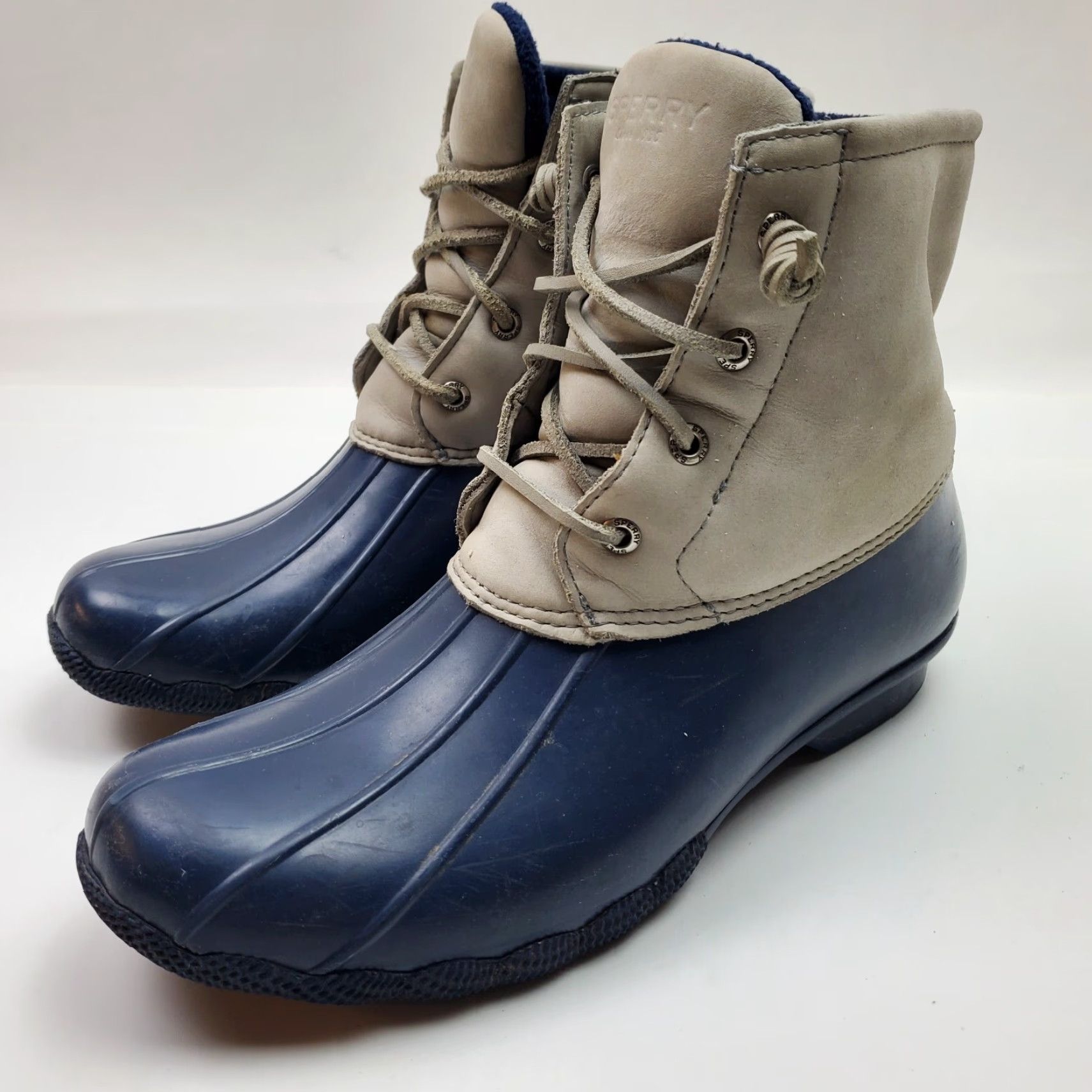 Sperry Sperry Rain Boots Womens Size 9 Blue Gray Ankle Lace Up Side Zip Saltwater Duck Boots Waterproof Lined Rubber Size US 7 / IT 37 - 2 Thumbnail