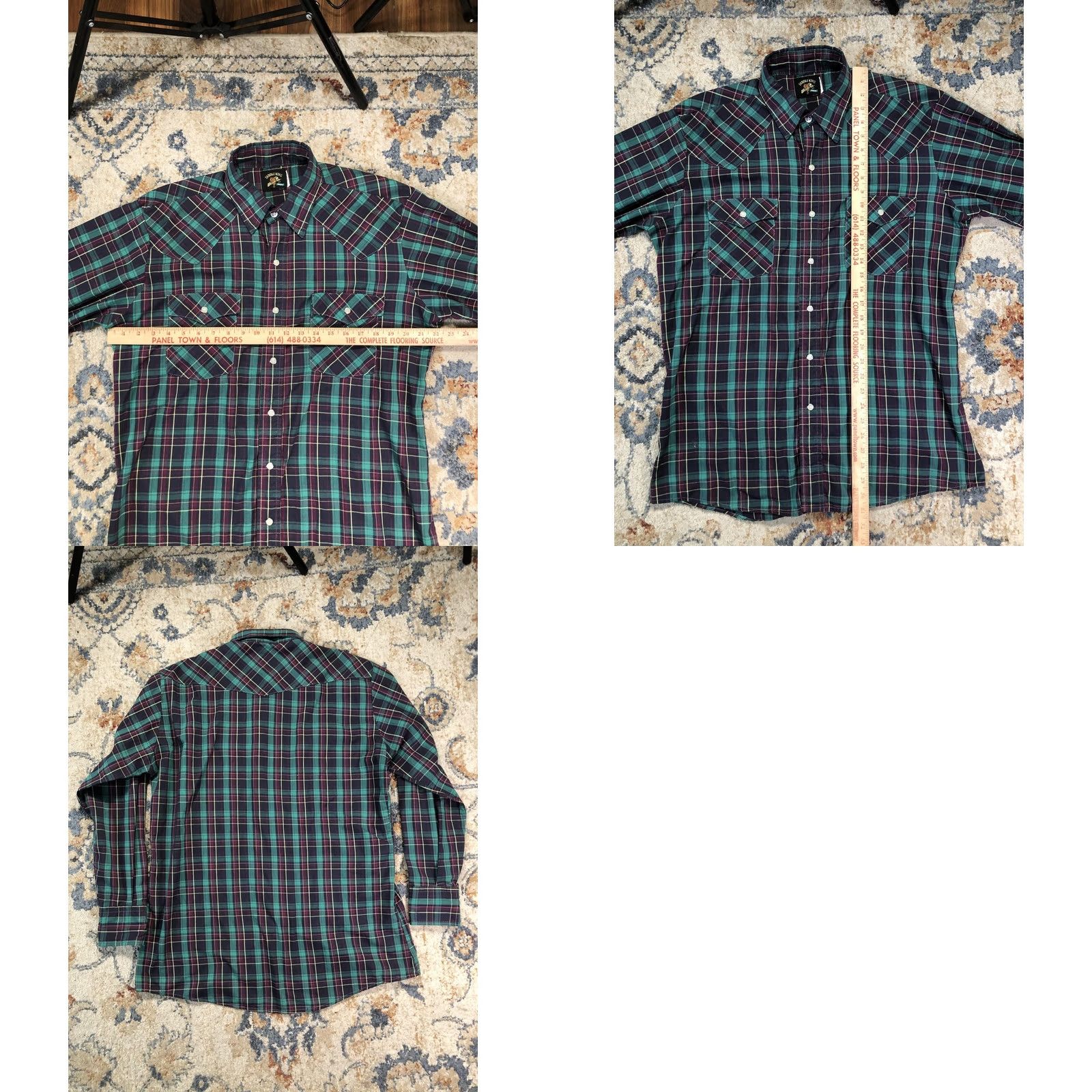 Vintage Saddle King Shirt Mens L Green Plaid Long Sleeve Western Pearl Snap Pockets Size US L / EU 52-54 / 3 - 8 Thumbnail