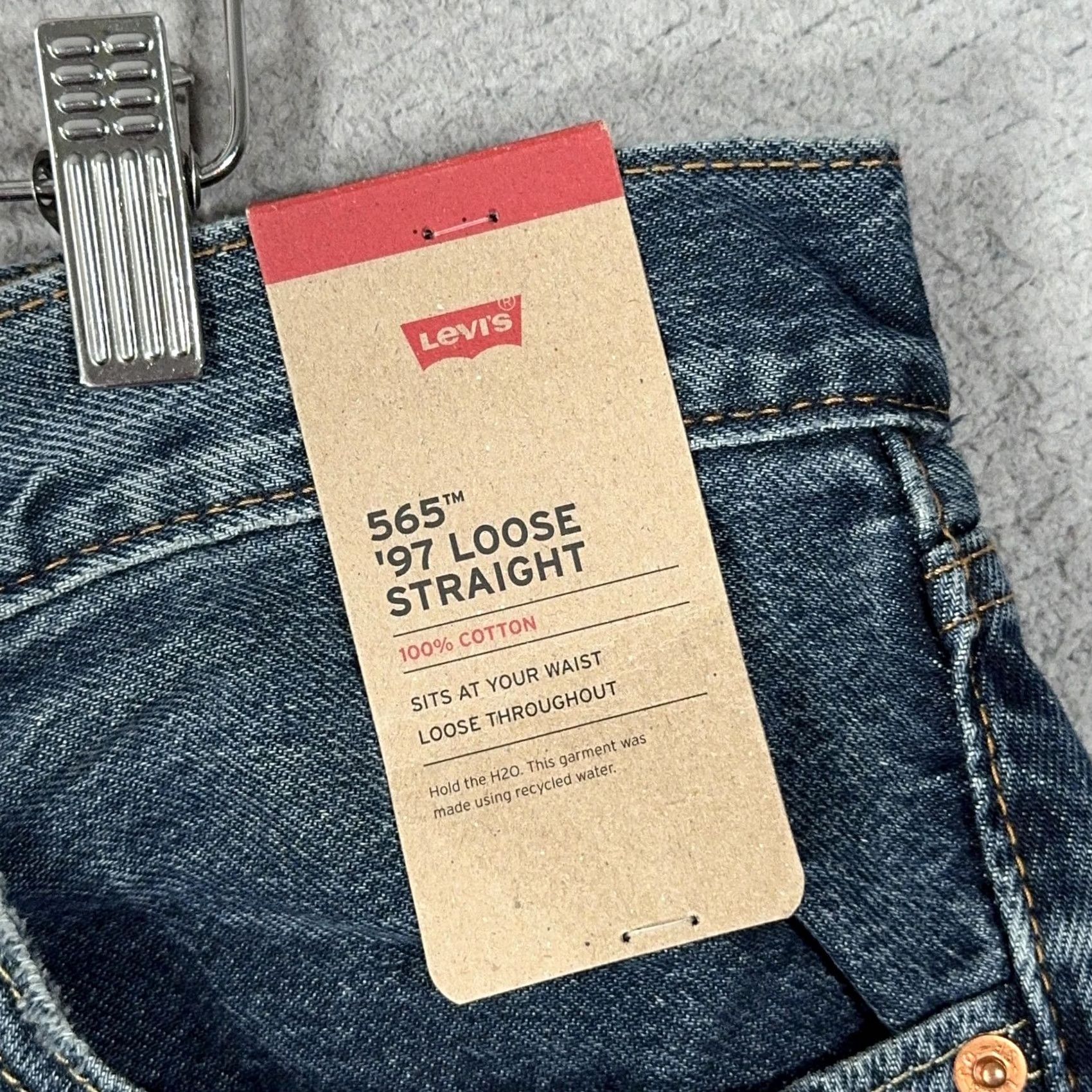 Levi's VINTAGE Levi's 565 '97 Loose Straight Jeans 38x30 Mens Blue Denim Relaxed Loose 90s Skater Casual Men Jeans Size US 38 / EU 54 - 3 Thumbnail