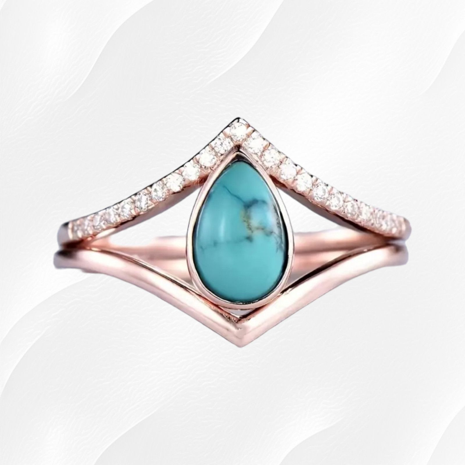 Other Rose Golden V Shaped Drop Turquoise 2 Piece Ring Size 6 Size ONE SIZE - 1 Thumbnail