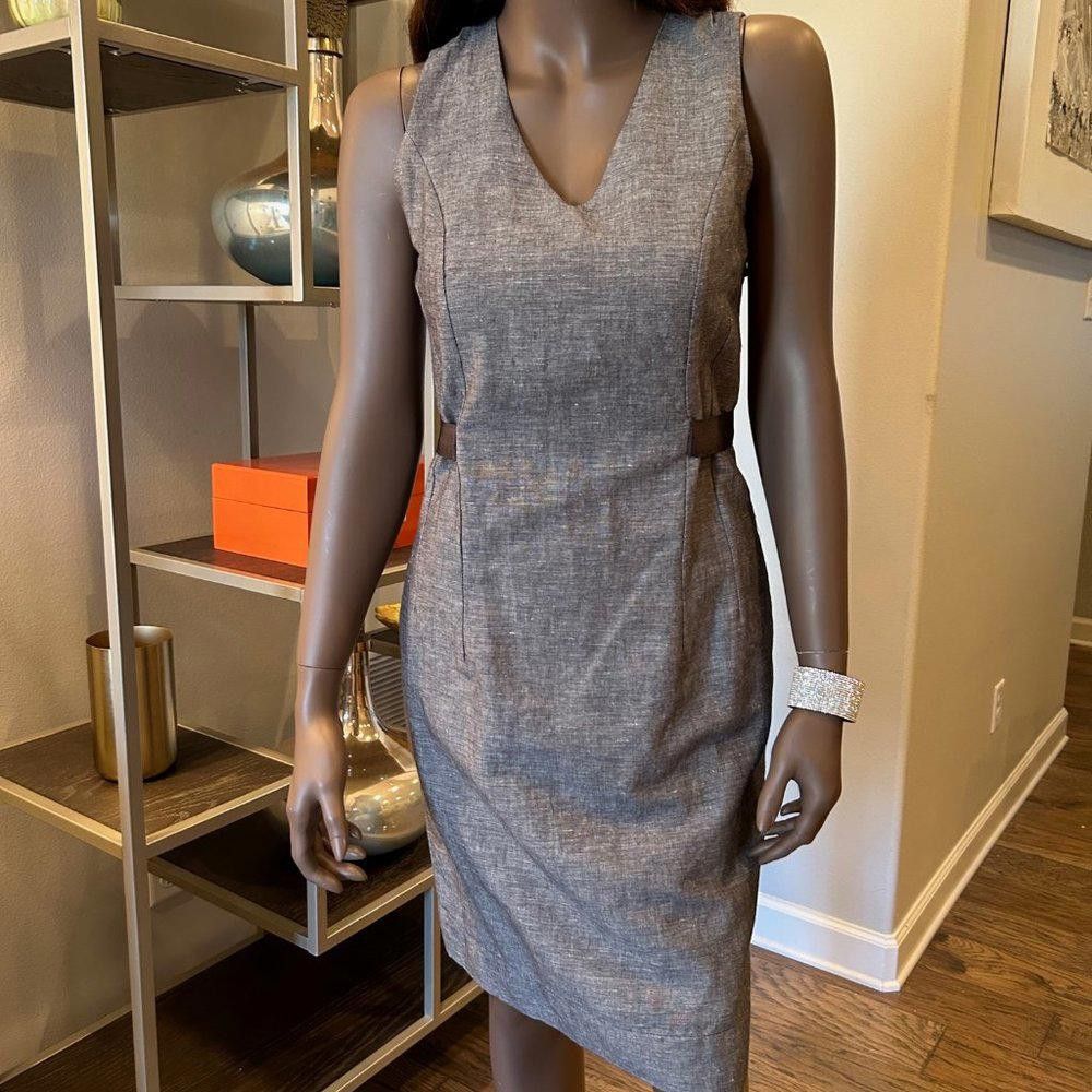 Banana Republic Banana Republic Heather Gray Linen Ribbon Dress Size S / US 4 / IT 40 - 1 Thumbnail