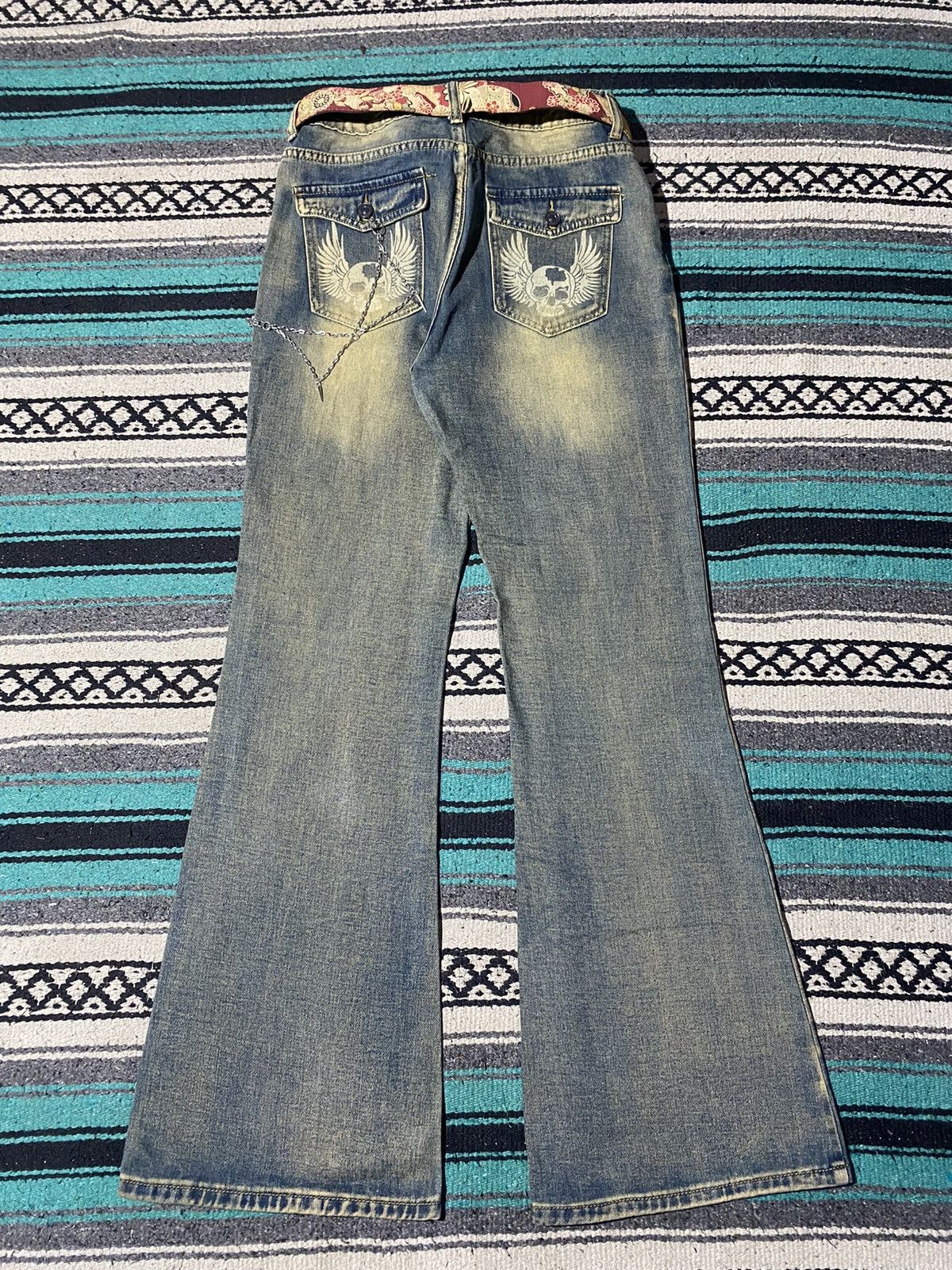 Kapital 2000s Romwe - Skull Mudwash Flared Denim Size US 31 - 6 Thumbnail
