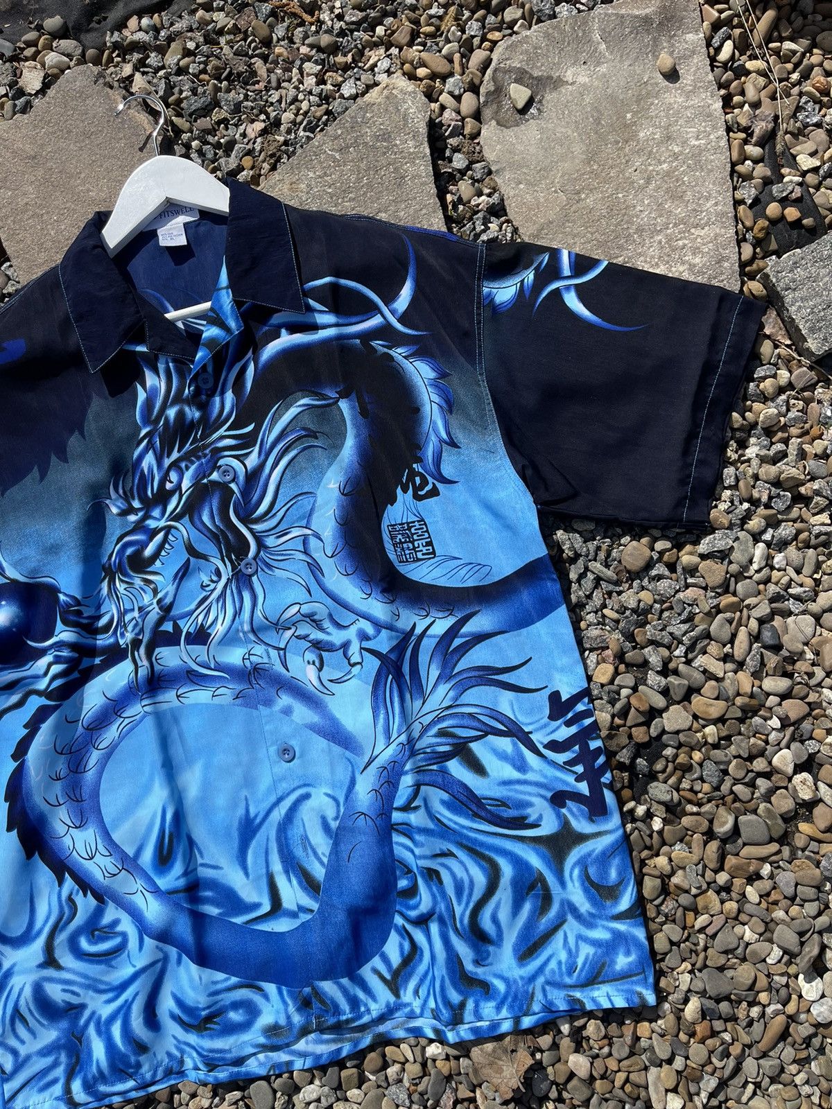 Japanese Brand × Vintage 🧶SILK vintage dragon blue short sleeve shirt y2k Size US XL / EU 56 / 4 - 4 Thumbnail