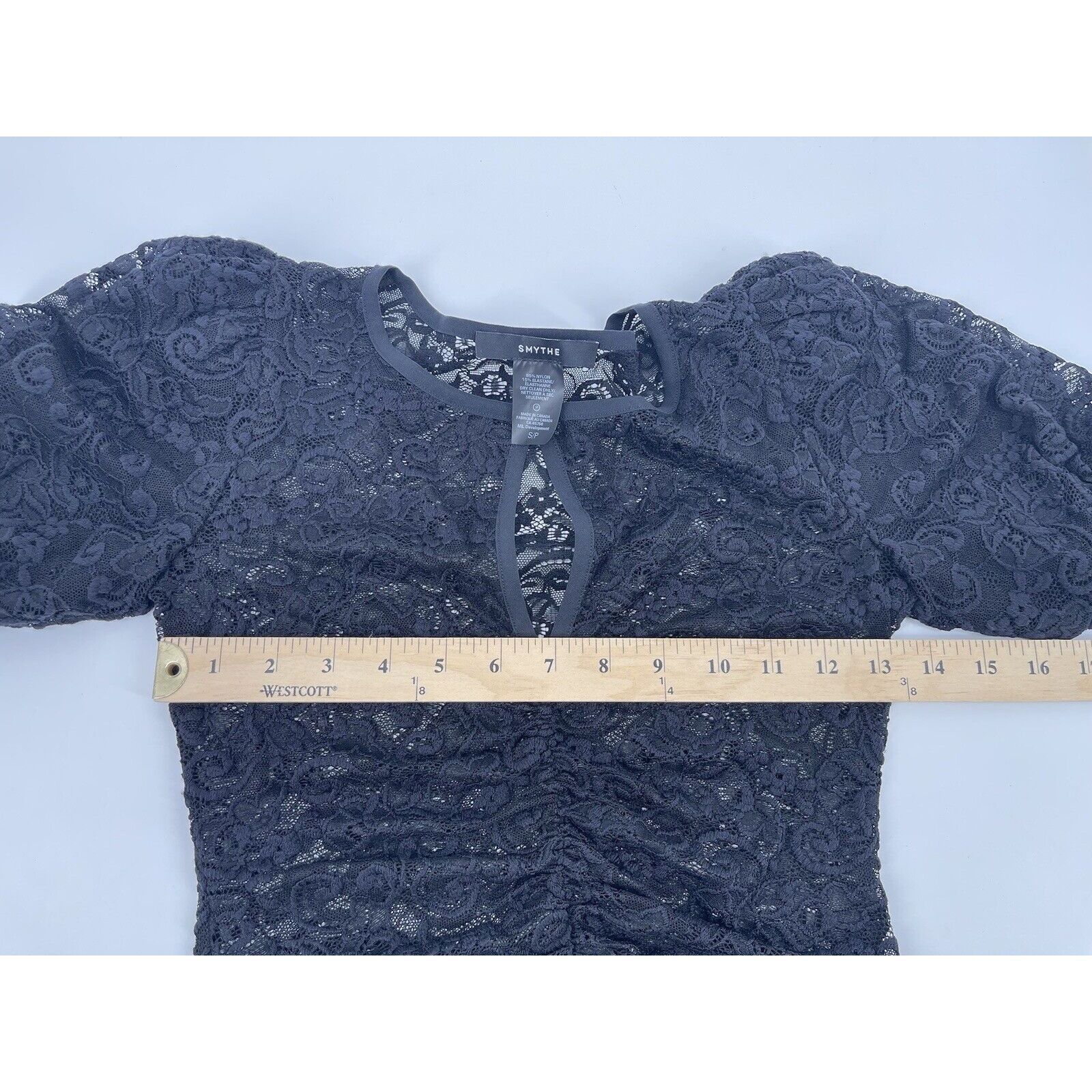 SMYTHE Smythe Juliet Keyhole Black Lace Blouse Long Puff Sleeve Ruc Size S / US 4 / IT 40 - 4 Thumbnail