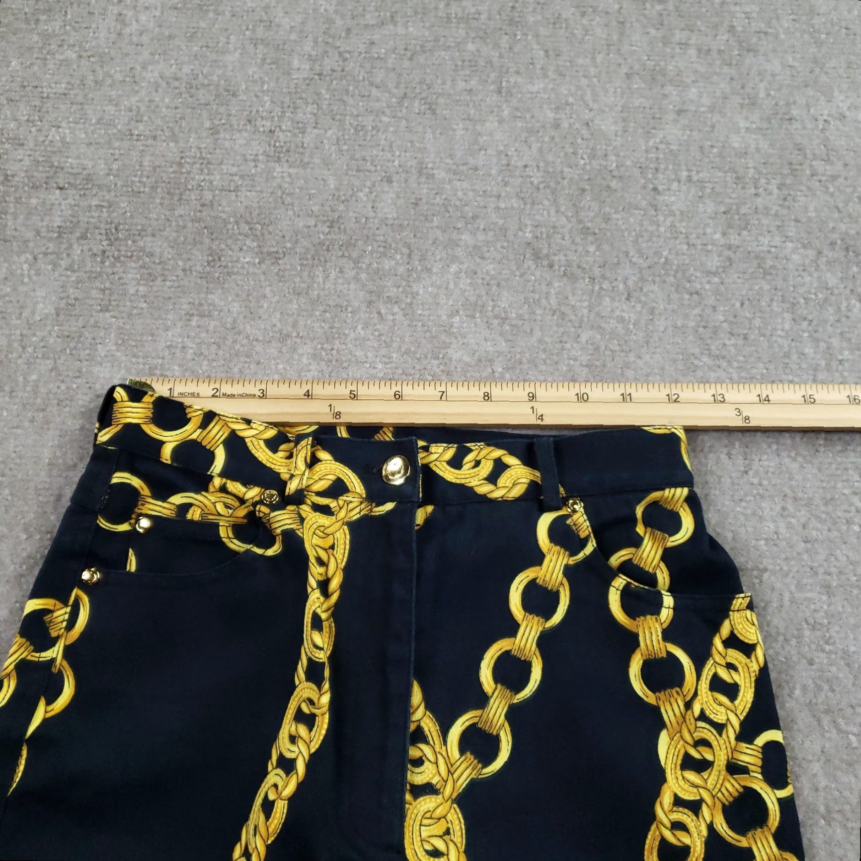 Vintage Carlisle Womens Pants 2 Blue Gold Chain Print High Rise Straight Leg Stretch Dress Pants Geometric Pockets Button Zip casual Womens Size 26" / US 2 / IT 38 - 7 Thumbnail